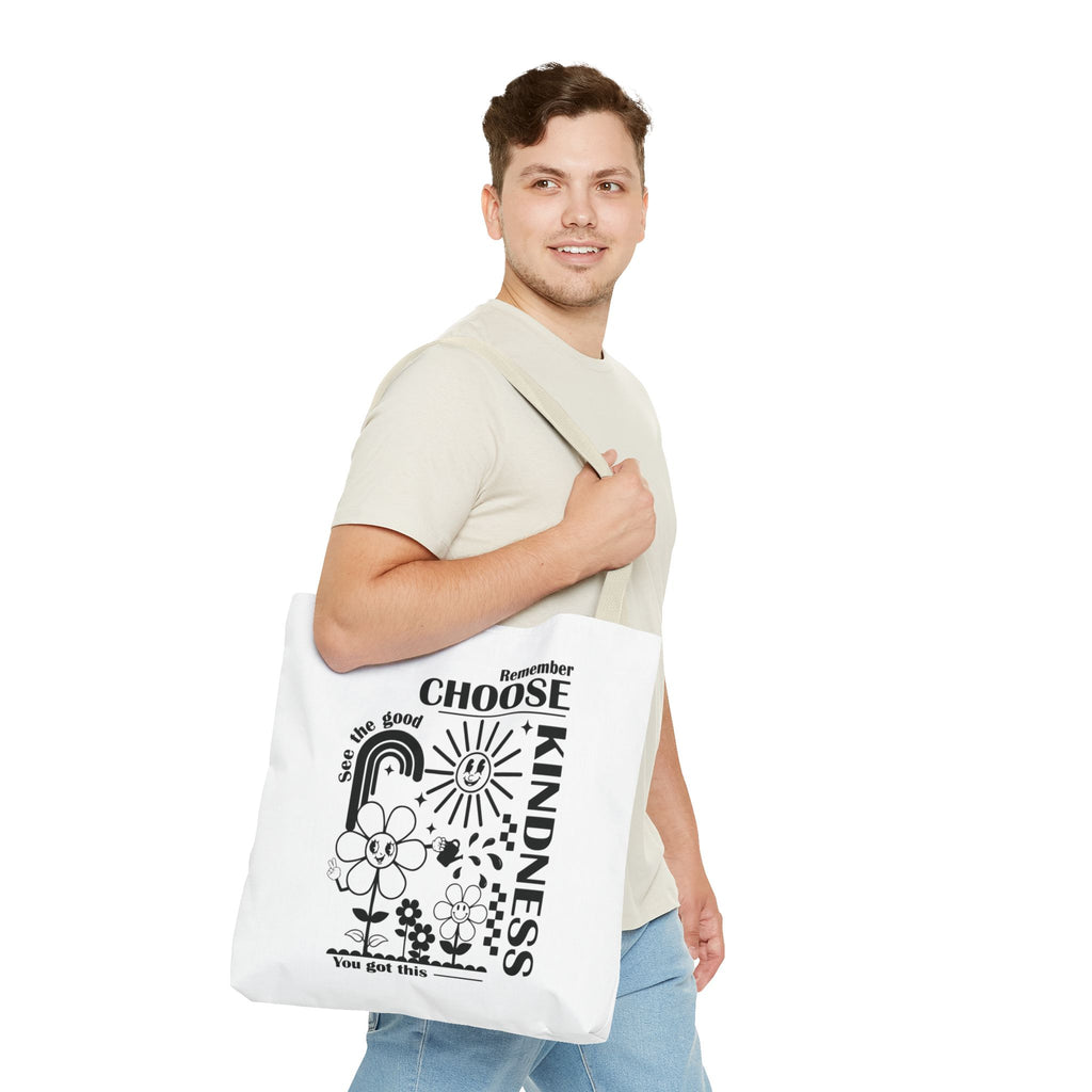 Choose Kindness Tote Bag — Inspirational Floral Rainbow Canvas Market Tote