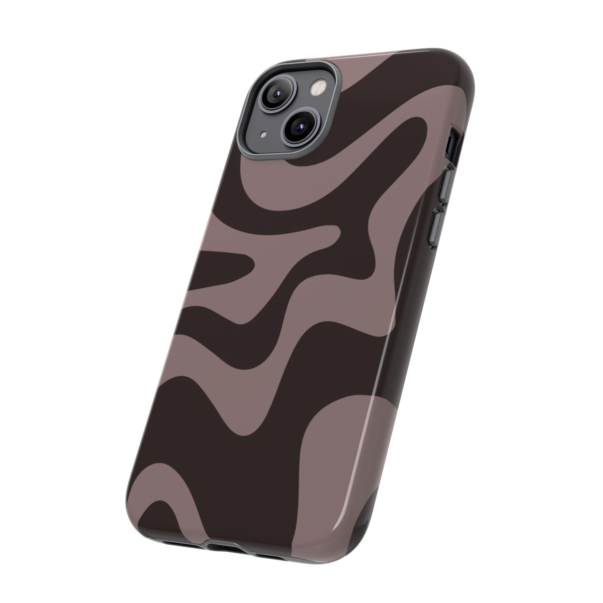 Camouflage Swirl iPhone Case — Matte Brown Abstract Camo Protective Cover