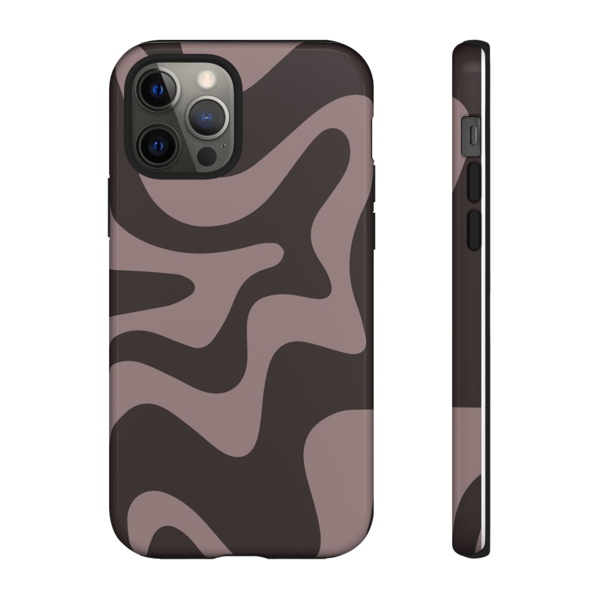 Camouflage Swirl iPhone Case — Matte Brown Abstract Camo Protective Cover