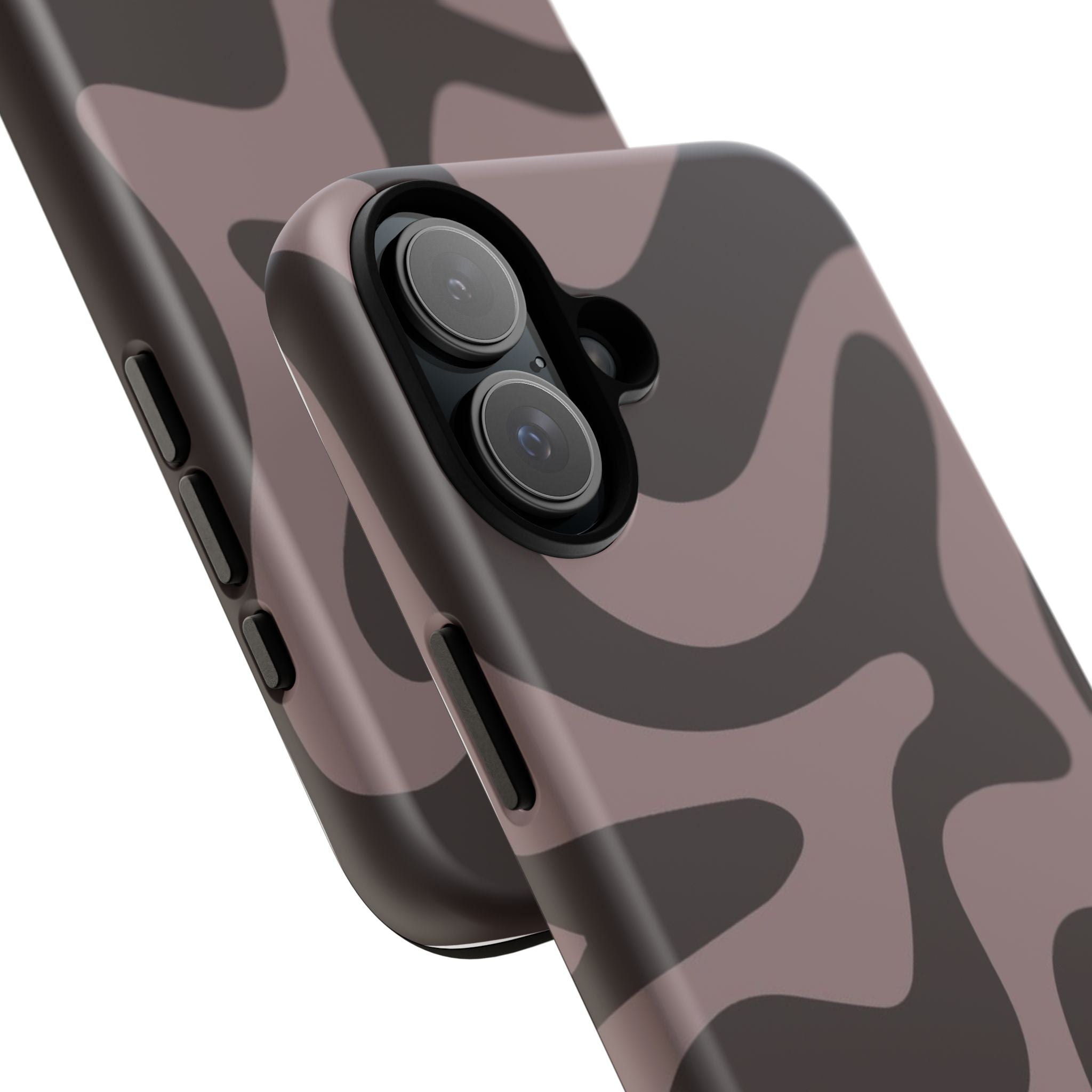 Camouflage Swirl iPhone Case — Matte Brown Abstract Camo Protective Cover