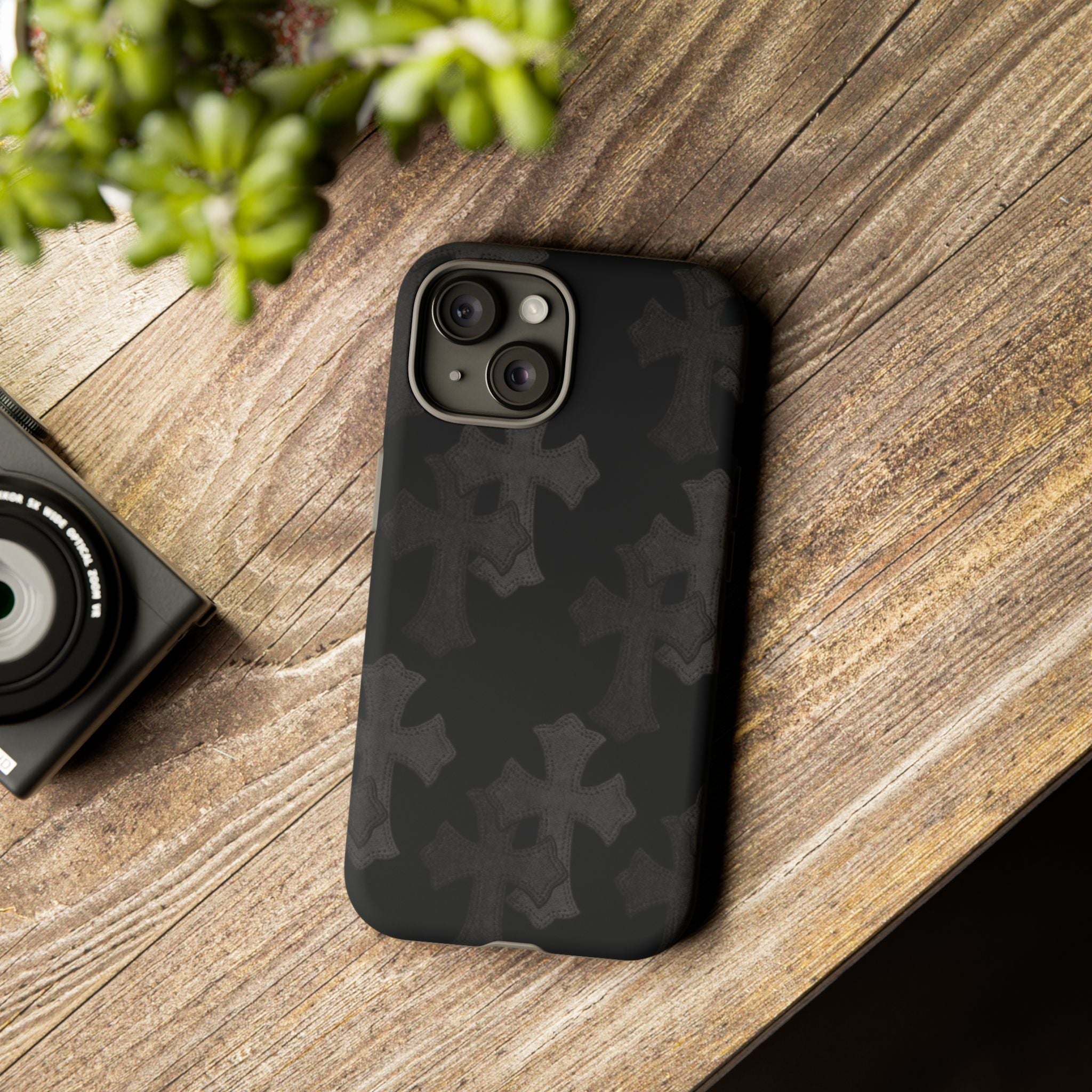 Black Cross Pattern Tough iPhone Case — Gothic Protective iPhone Cover
