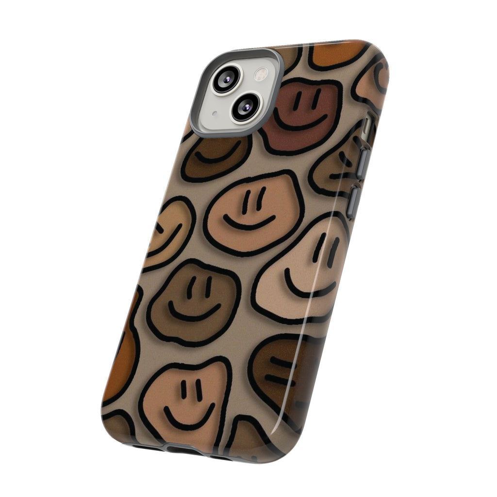 Smiley Faces iPhone Case — Neutral Brown Diverse Smiles Protective Cover