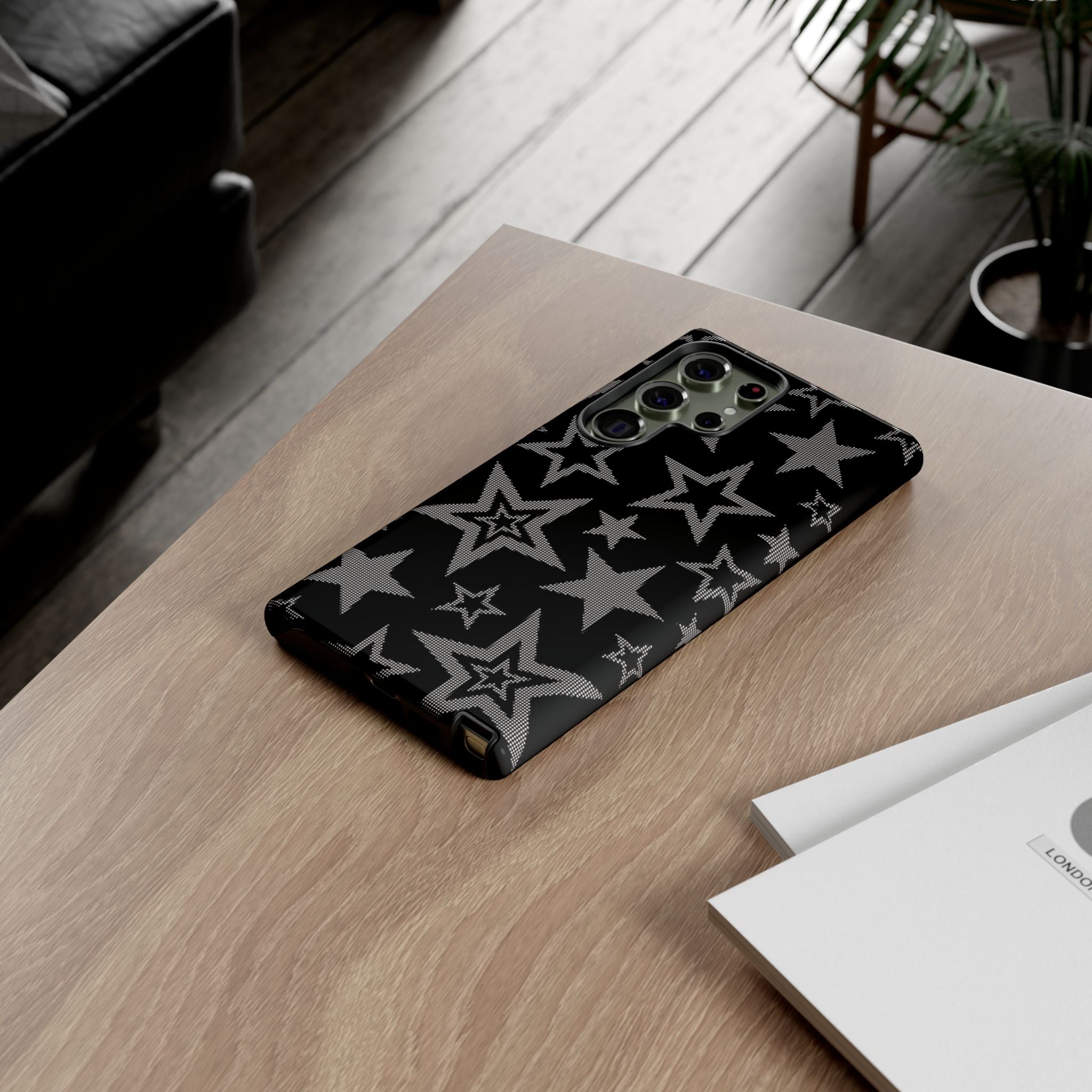 Black Star Pattern Tough Phone Case — Durable Protective Phone Cover