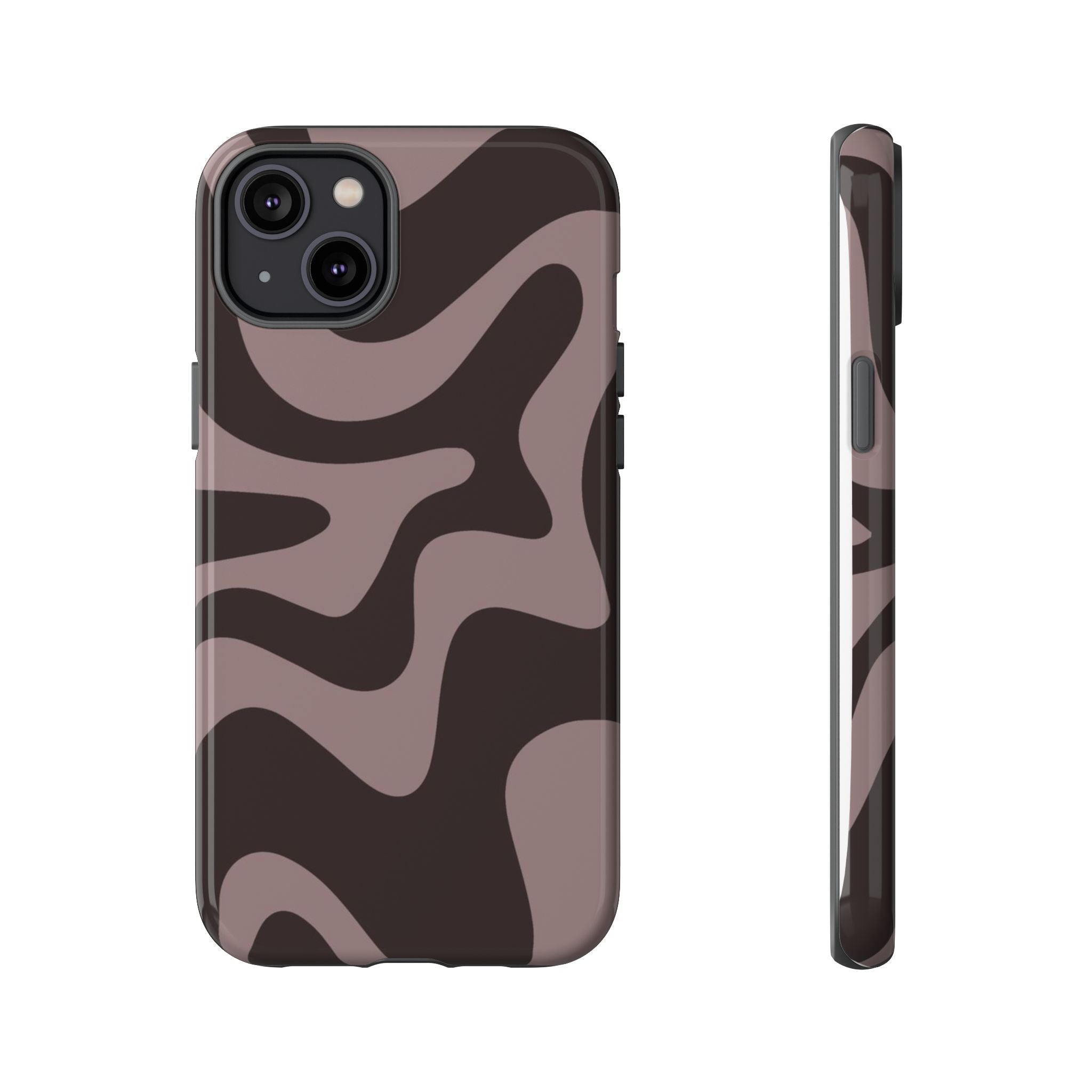 Camouflage Swirl iPhone Case — Matte Brown Abstract Camo Protective Cover