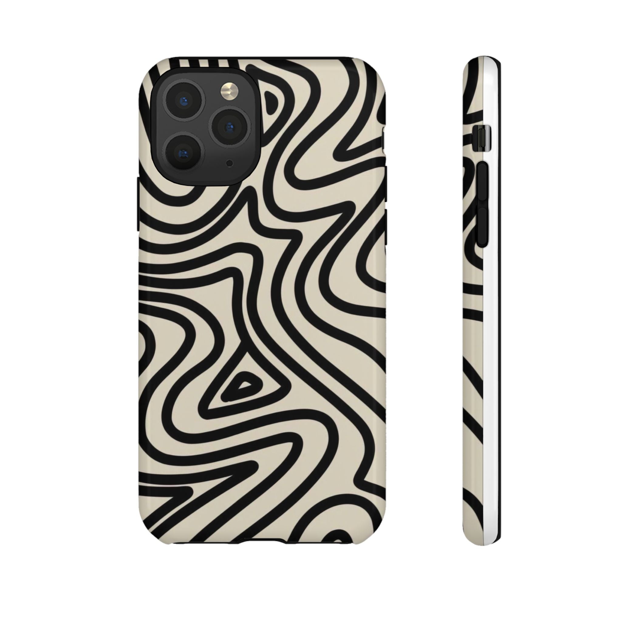 Abstract Black Swirl Tough Phone Case — Retro Psychedelic iPhone Cover