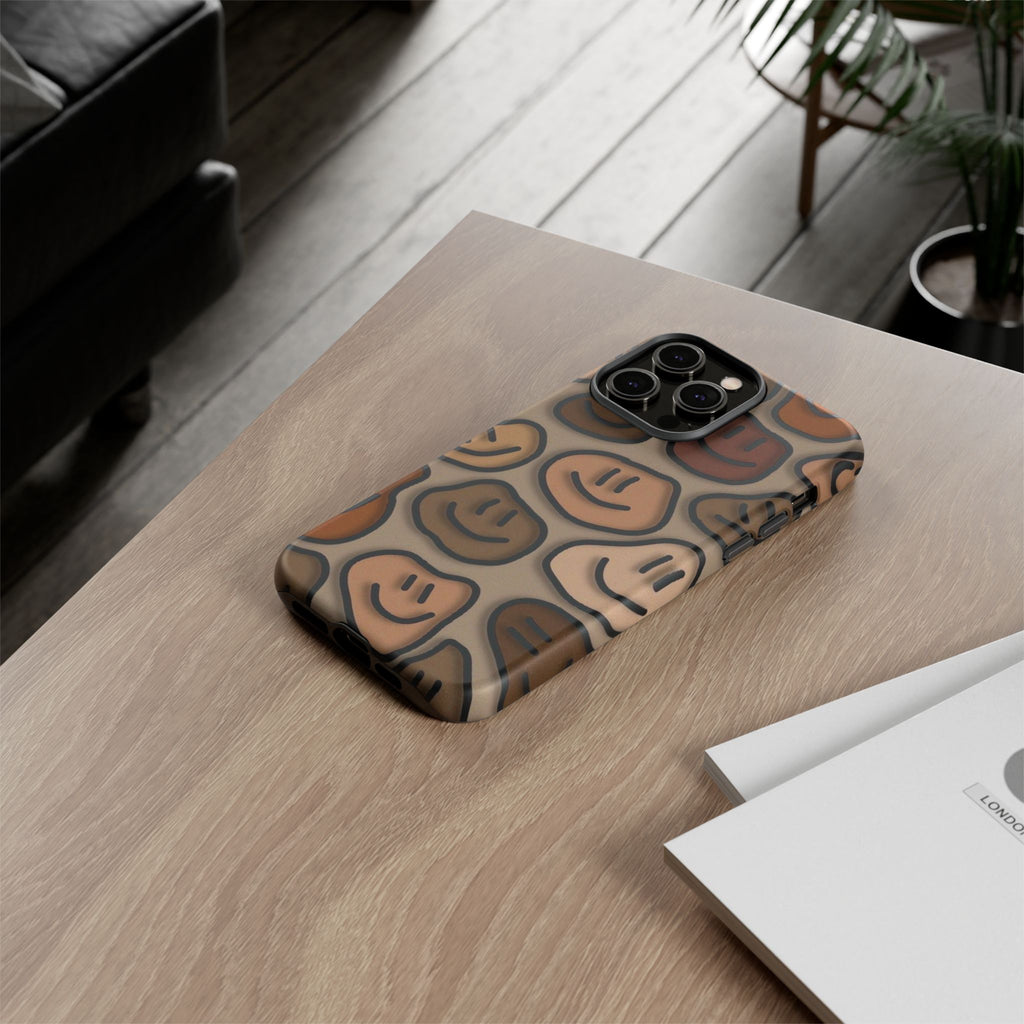 Smiley Faces iPhone Case — Neutral Brown Diverse Smiles Protective Cover