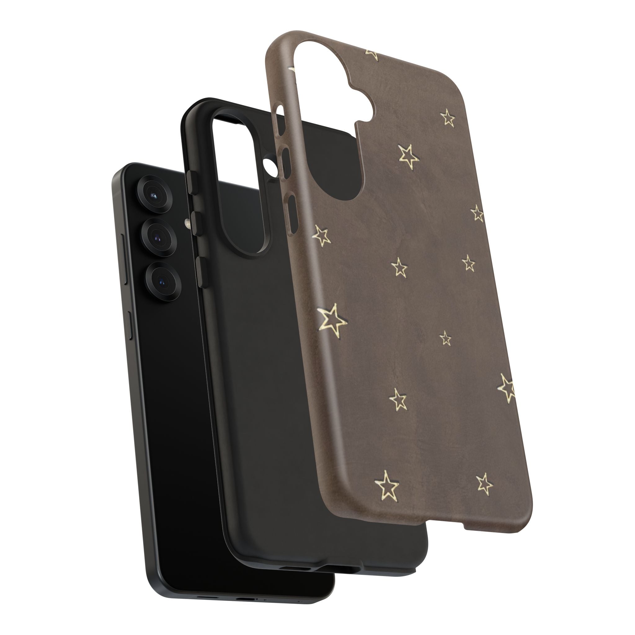 Brown Star Pattern Tough Phone Case – Rugged Leather-Look Protection