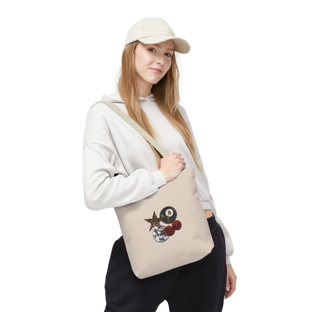 Vintage Retro Collage Tote Bag — 8 Ball, Stars & Cherry Graphic