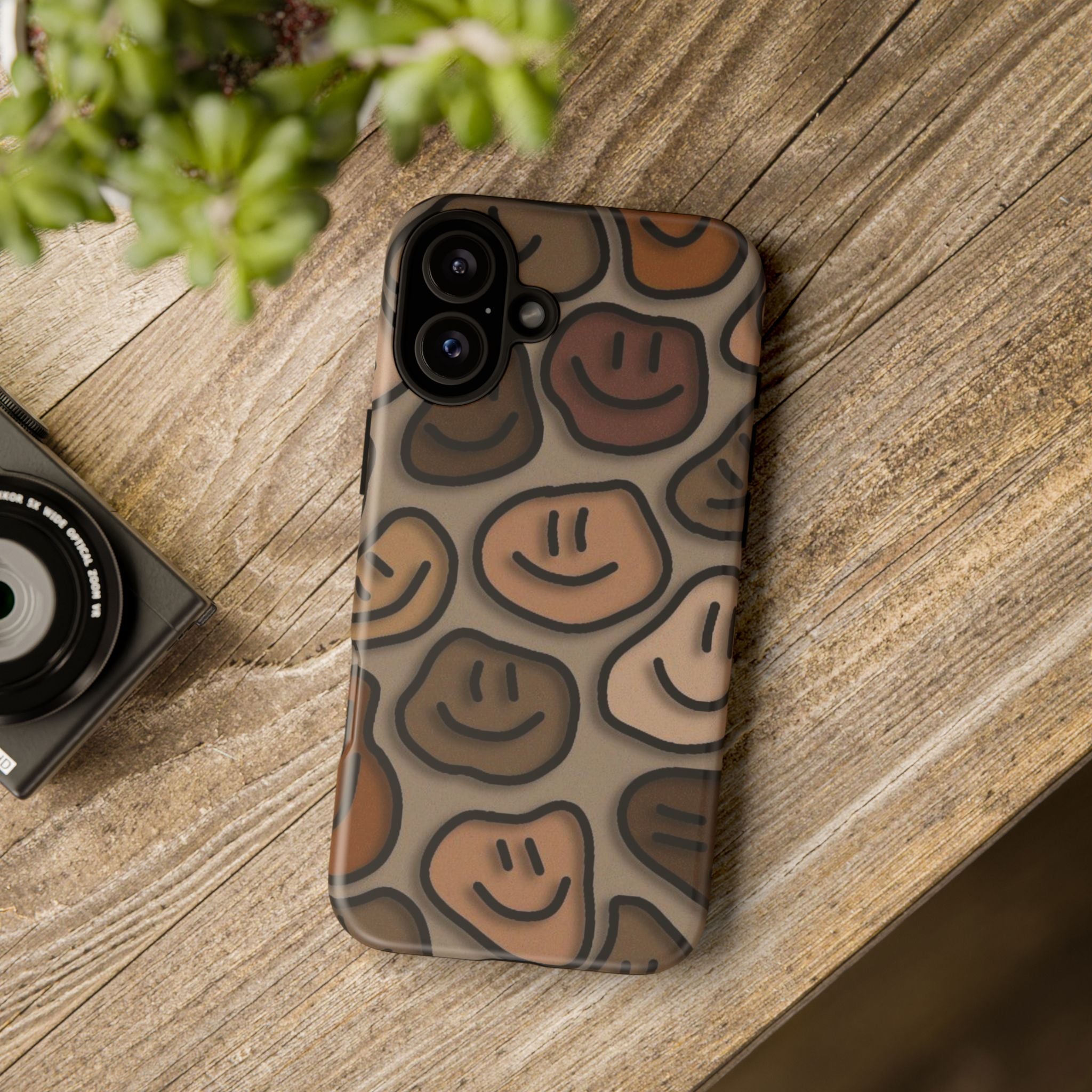 Smiley Faces iPhone Case — Neutral Brown Diverse Smiles Protective Cover