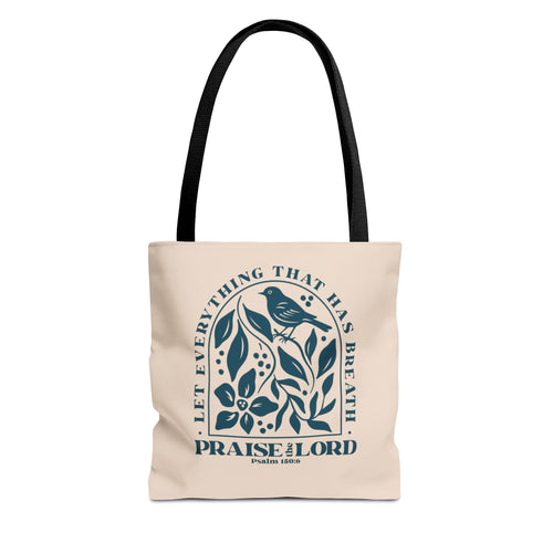 "Praise the Lord" Floral Psalm 150:6 Tote Bag