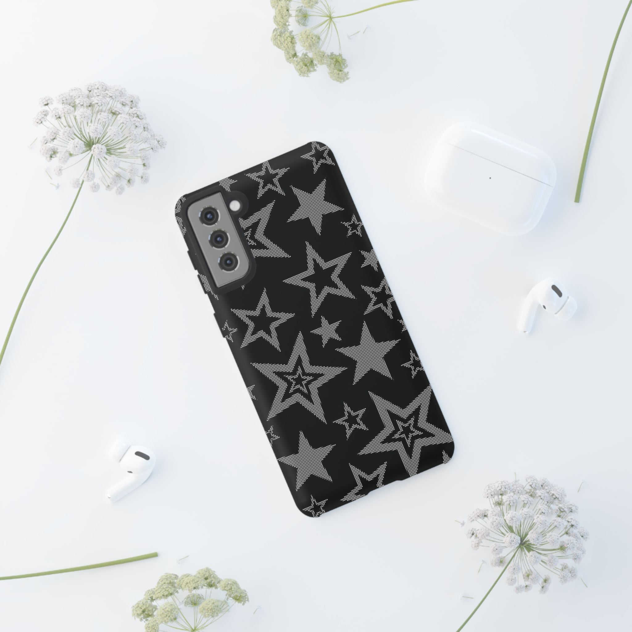 Black Star Pattern Tough Phone Case — Durable Protective Phone Cover