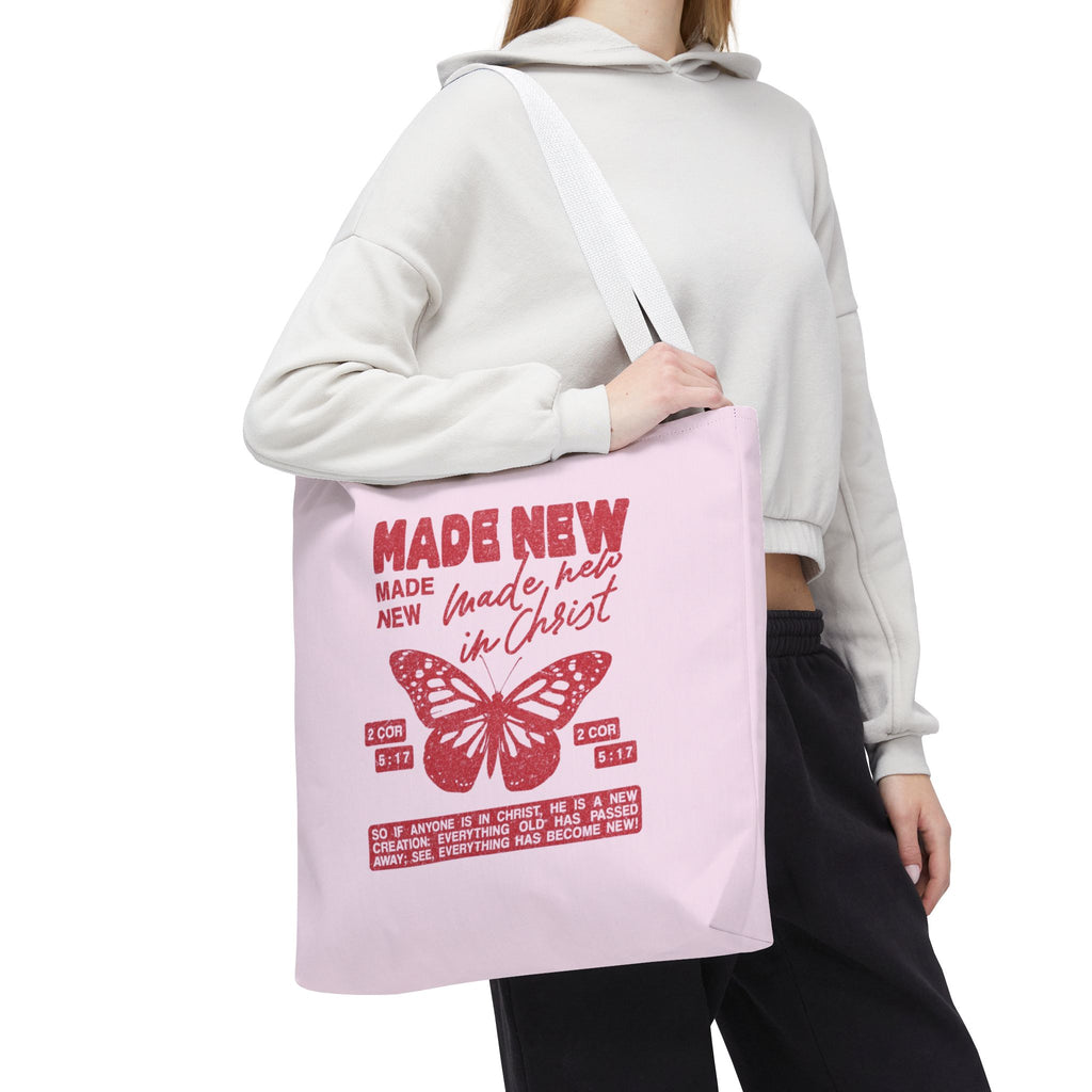 "Made New in Christ" Pink Butterfly Tote