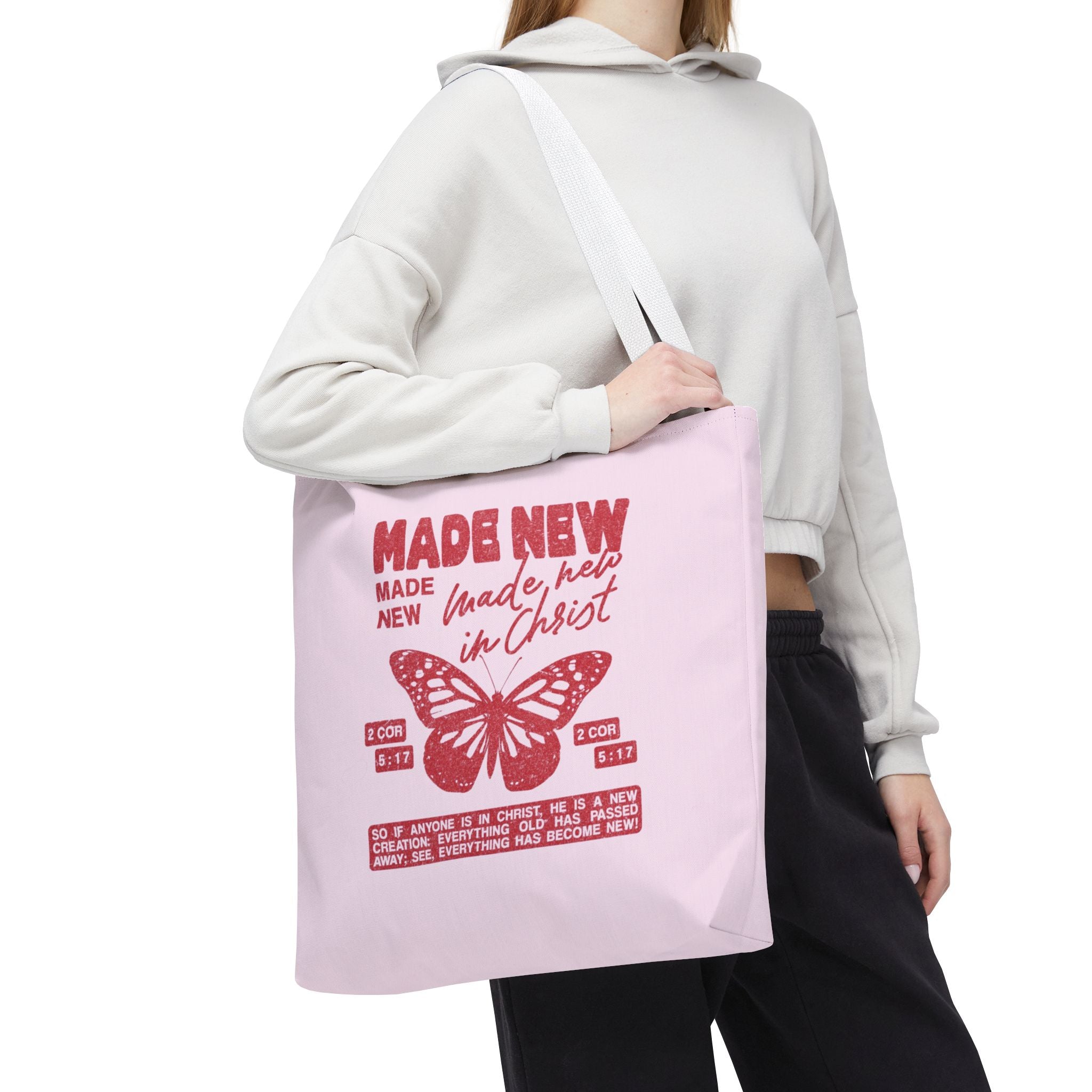 "Made New in Christ" Pink Butterfly Tote