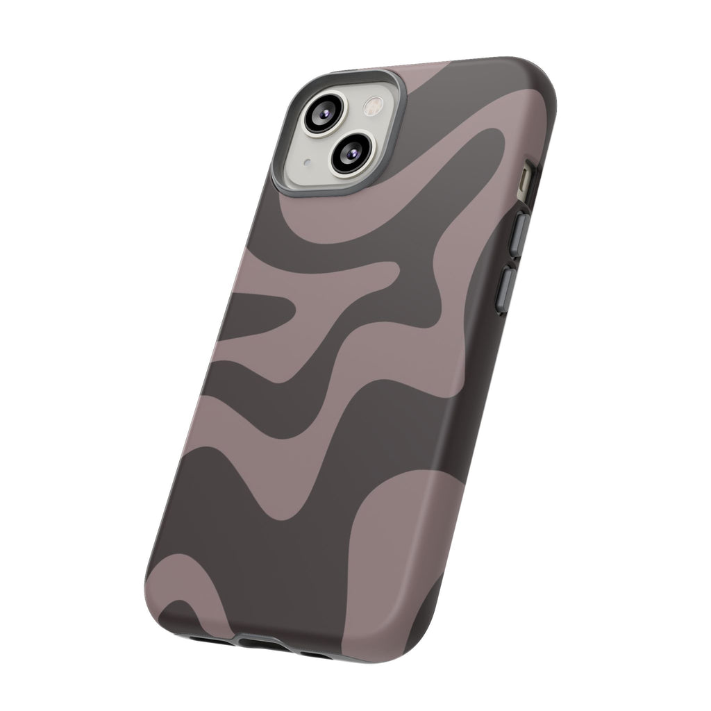 Camouflage Swirl iPhone Case — Matte Brown Abstract Camo Protective Cover