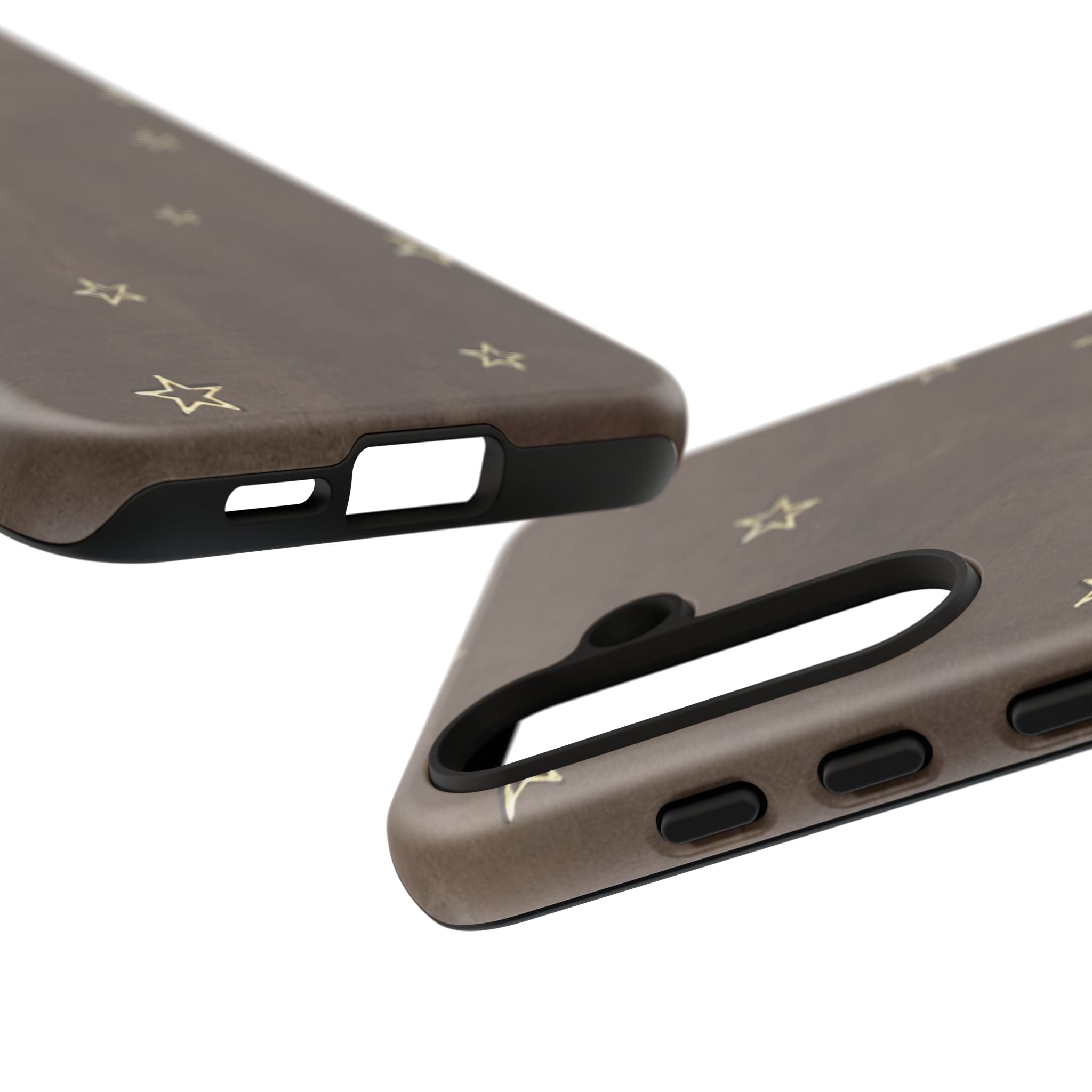 Brown Star Pattern Tough Phone Case – Rugged Leather-Look Protection