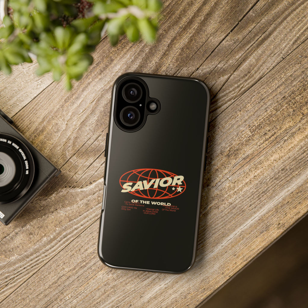Savior of the World Black Protective Phone Case — Retro Globe Design