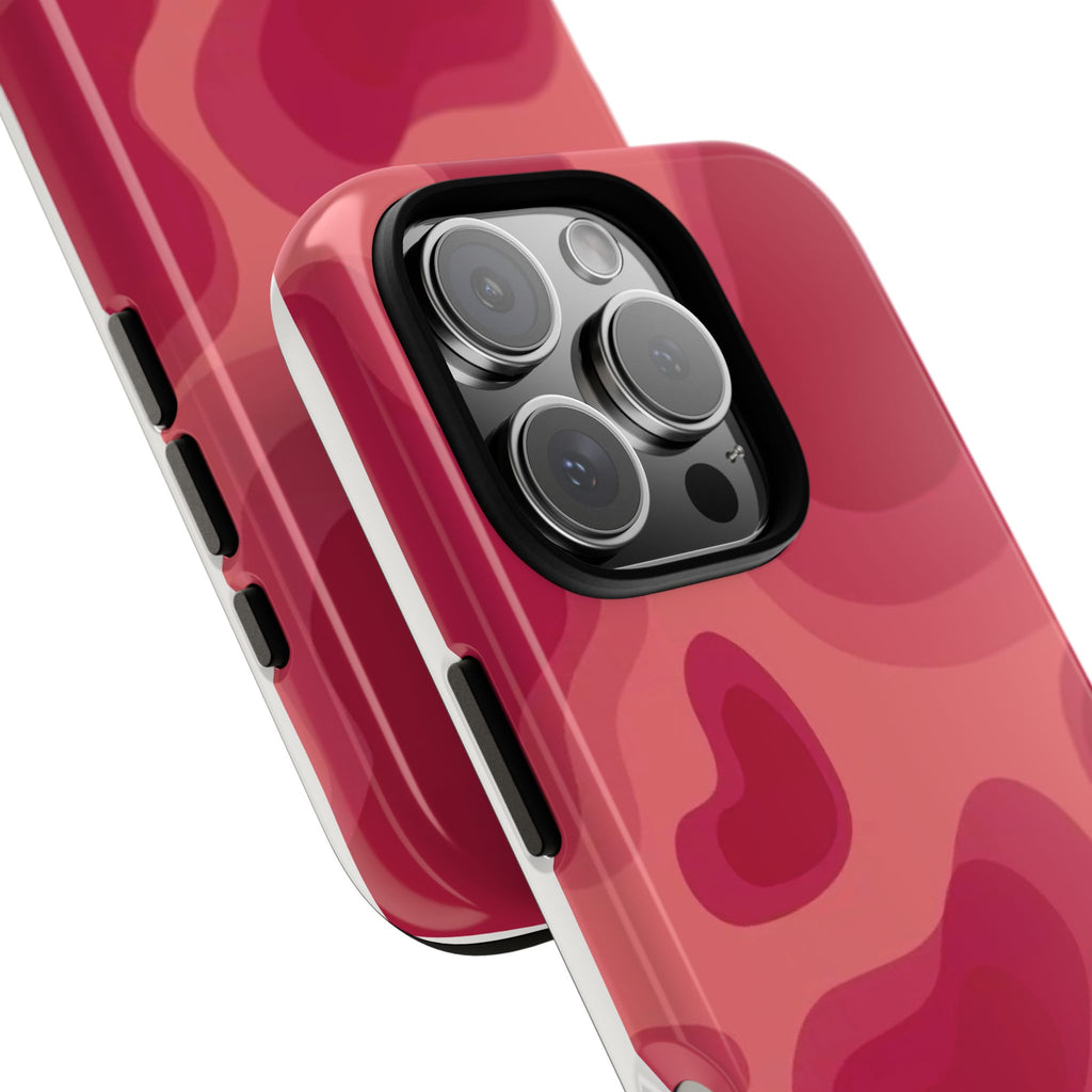 Red Pink Camo iPhone Case — Abstract Heart Pattern Tough Protective Cover