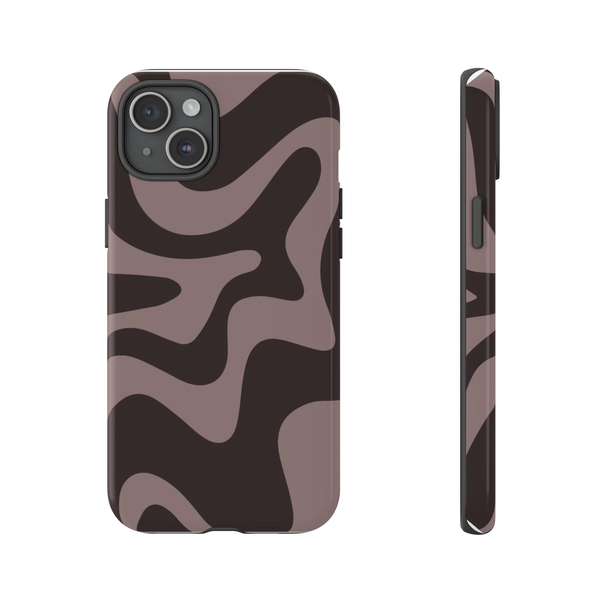Camouflage Swirl iPhone Case — Matte Brown Abstract Camo Protective Cover