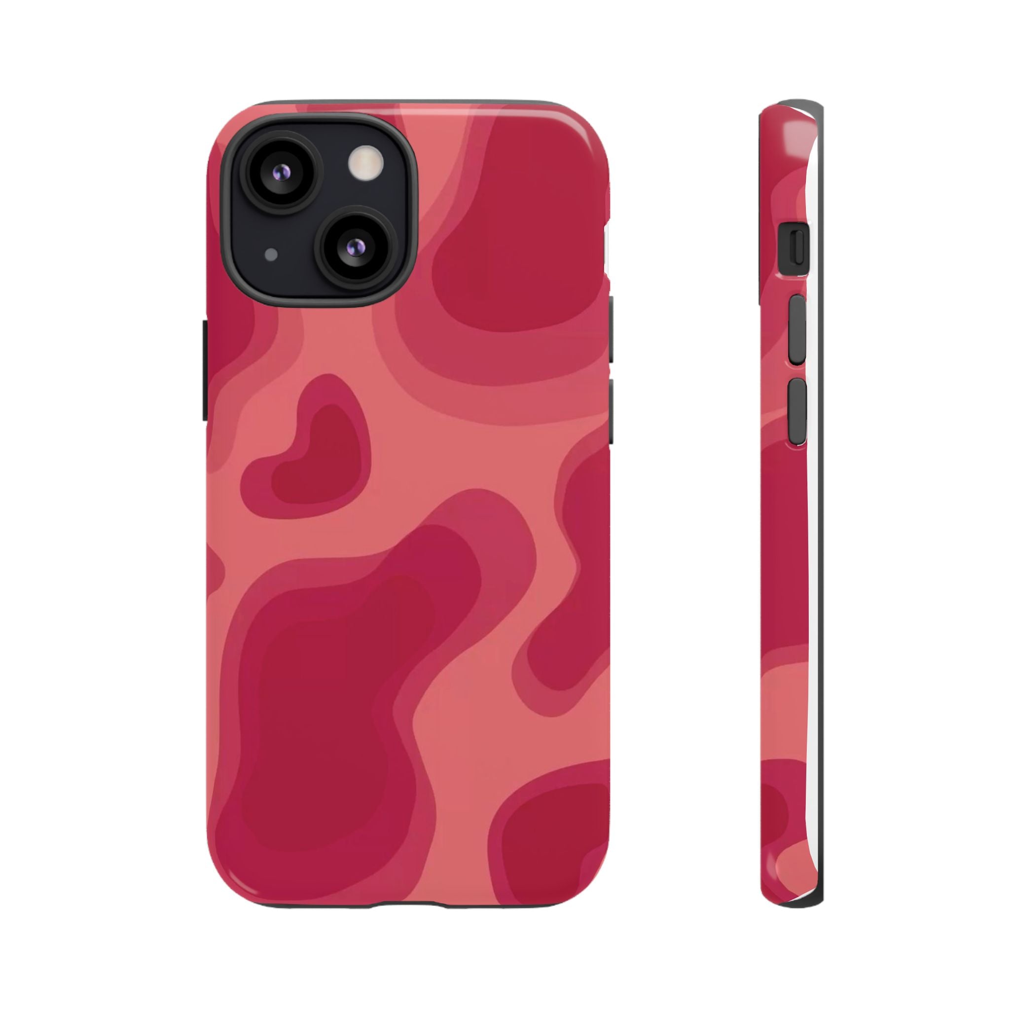 Red Pink Camo iPhone Case — Abstract Heart Pattern Tough Protective Cover