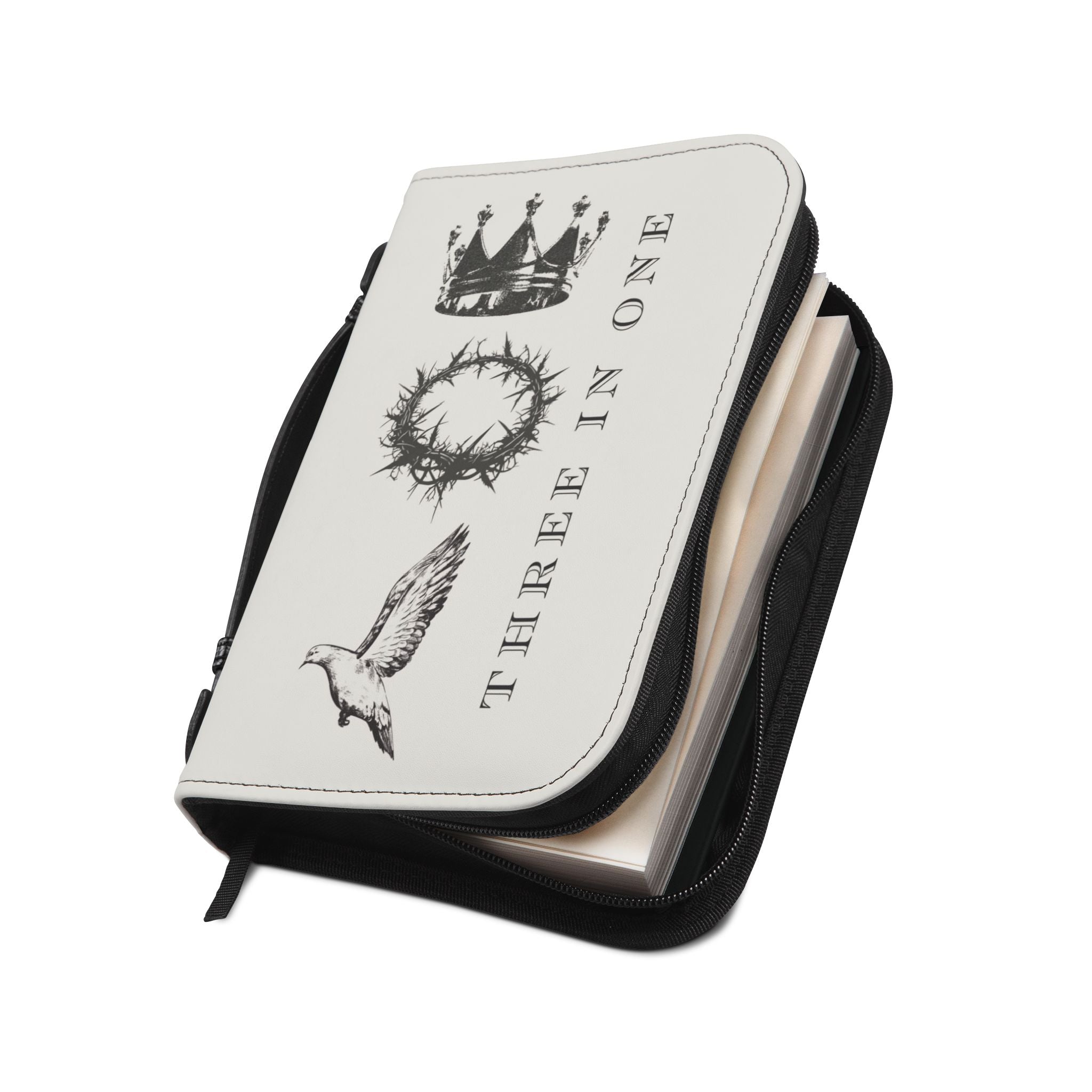 "Three In One" Bible Cover — Crown, Crown of Thorns & Dove  Zippered Case Cover