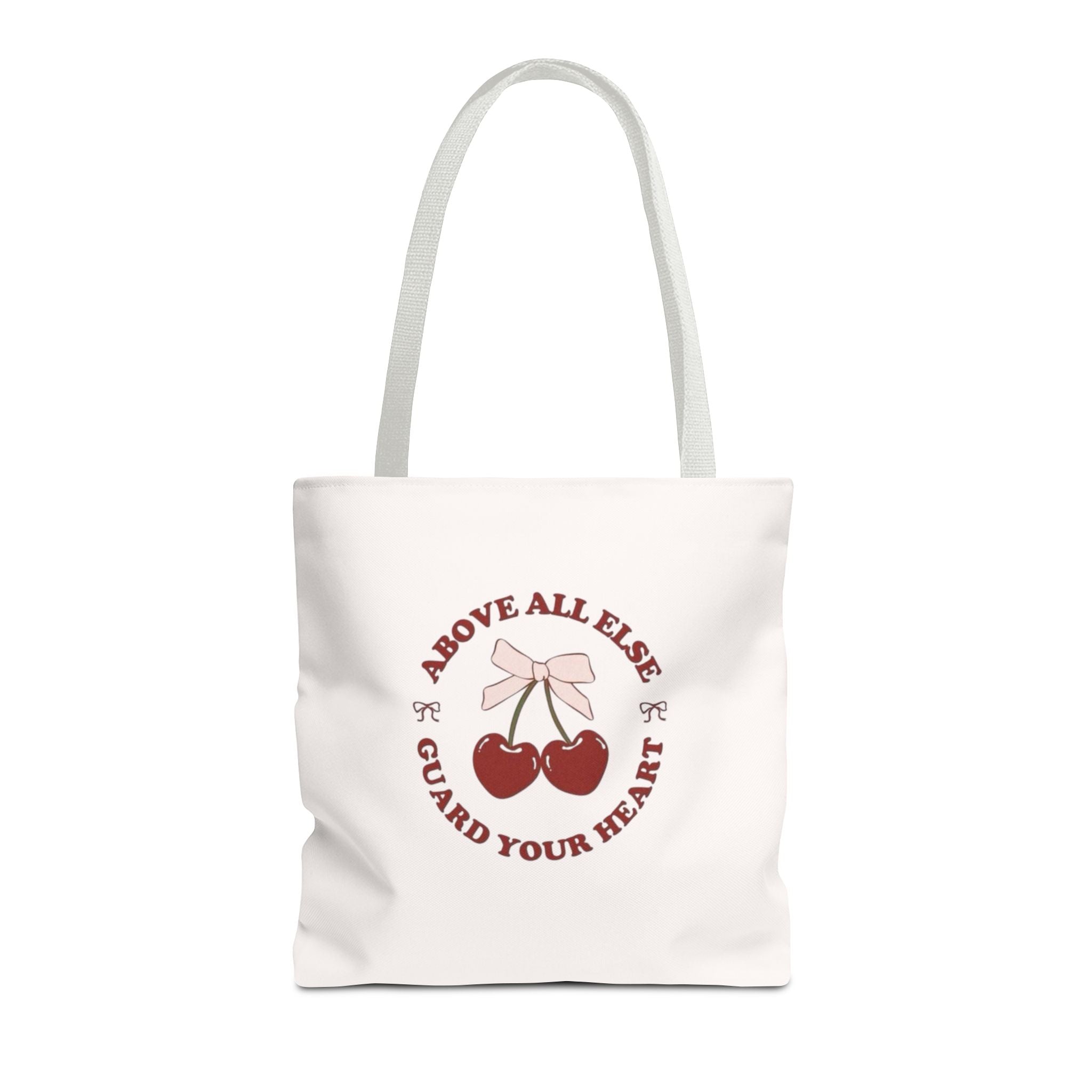 "Above All Else Guard Your Heart" Cherry Graphic Tote Bag