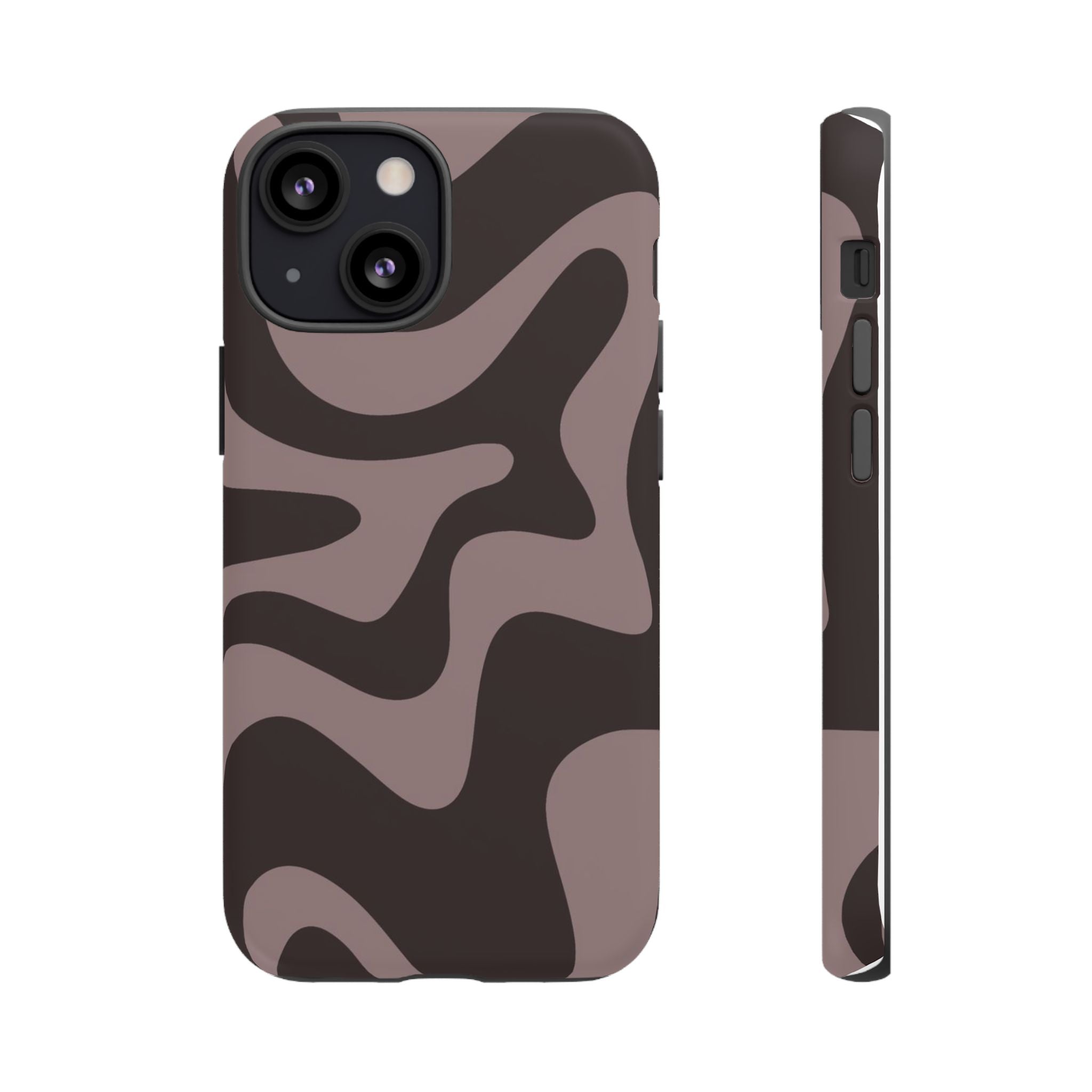 Camouflage Swirl iPhone Case — Matte Brown Abstract Camo Protective Cover
