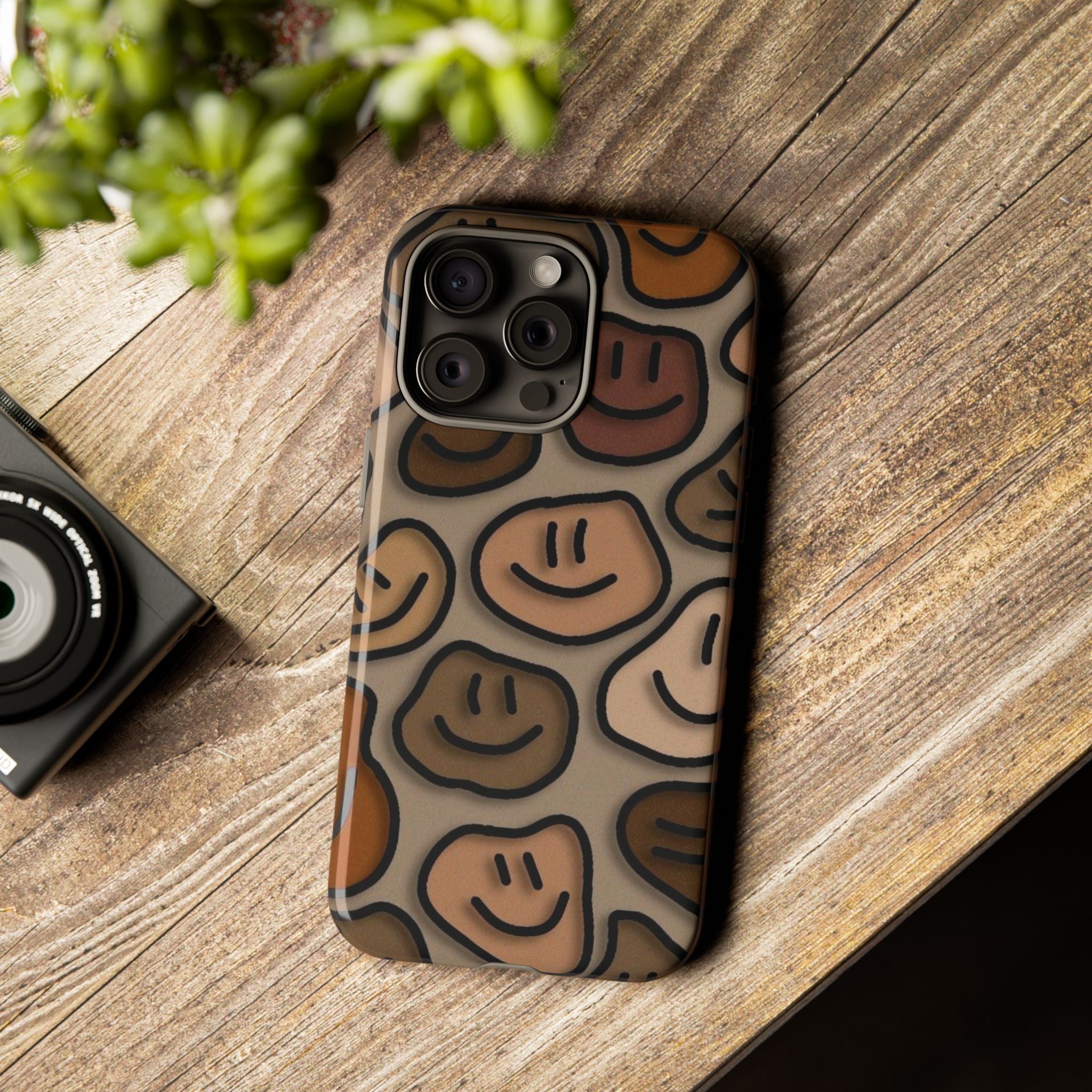 Smiley Faces iPhone Case — Neutral Brown Diverse Smiles Protective Cover