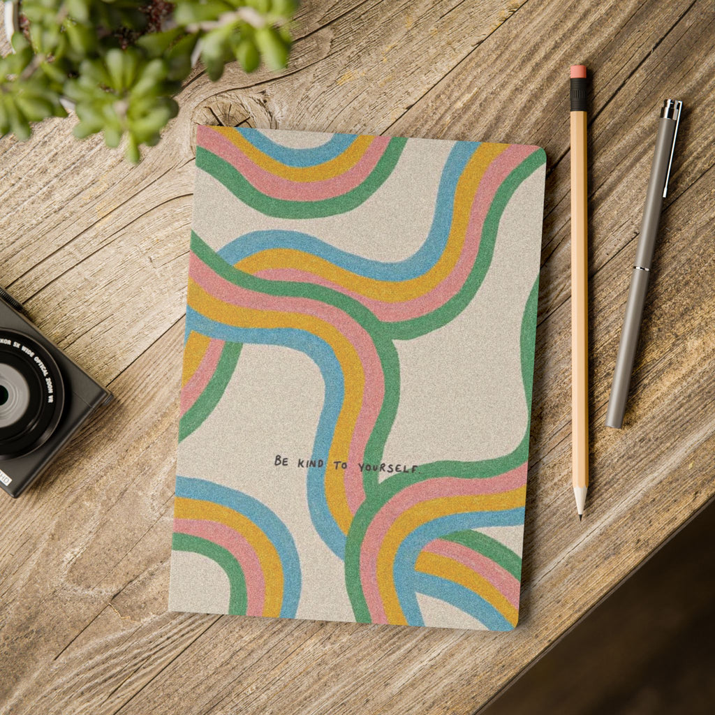 Retro Rainbow Journal — "Be Kind to Yourself" Softcover Notebook