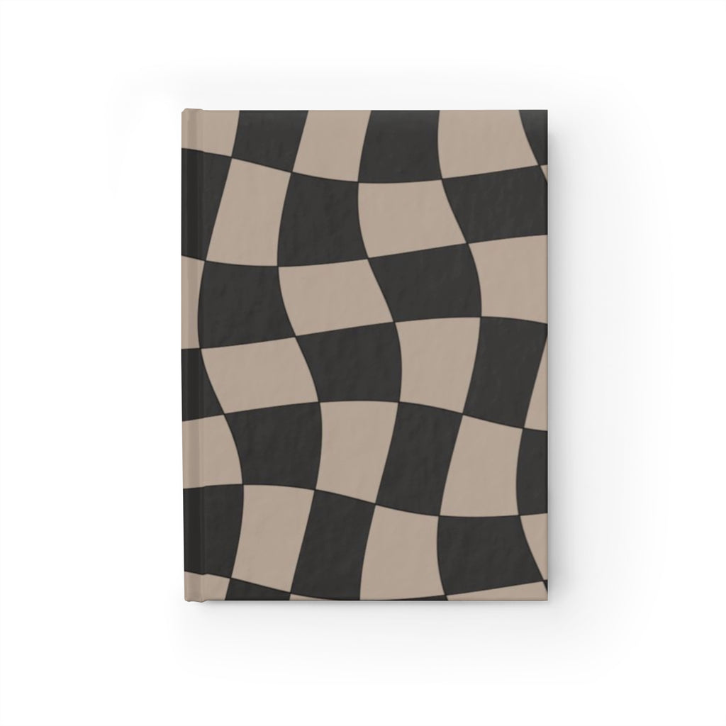 Wavy Checkerboard Hardcover Ruled Journal — Retro Black & Taupe Journal