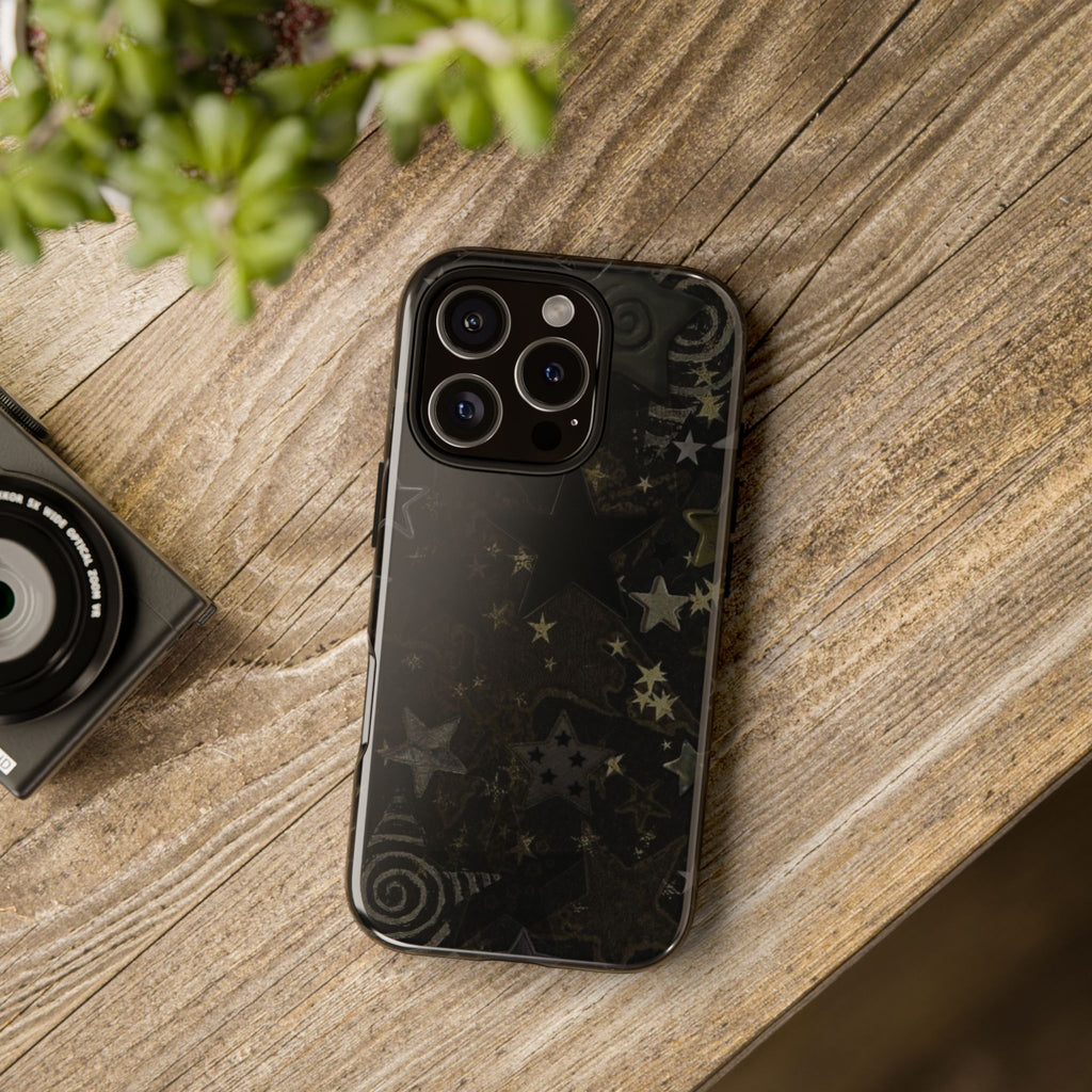 Black Starry iPhone Case – Protective Tough Case with Subtle Galaxy Pattern