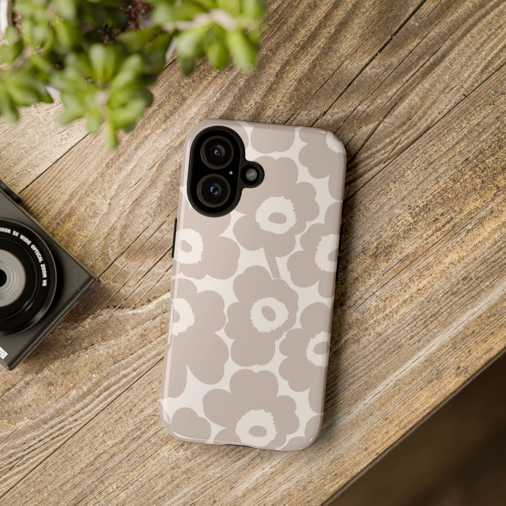 Floral Tough iPhone Case — Neutral Beige Poppy Protective Cover