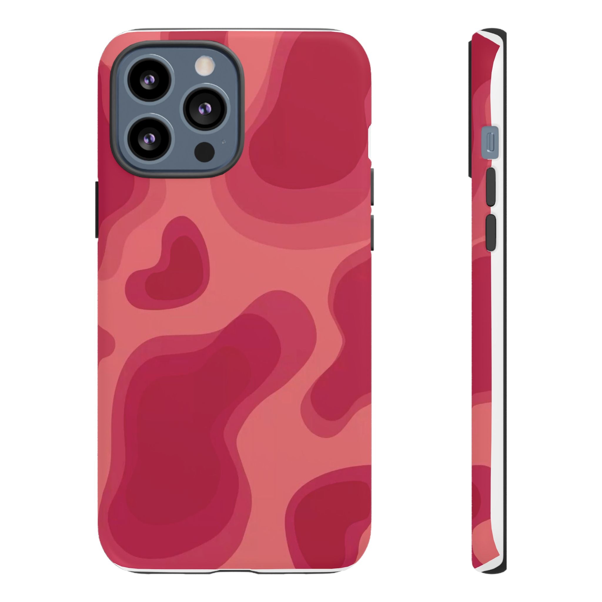 Red Pink Camo iPhone Case — Abstract Heart Pattern Tough Protective Cover