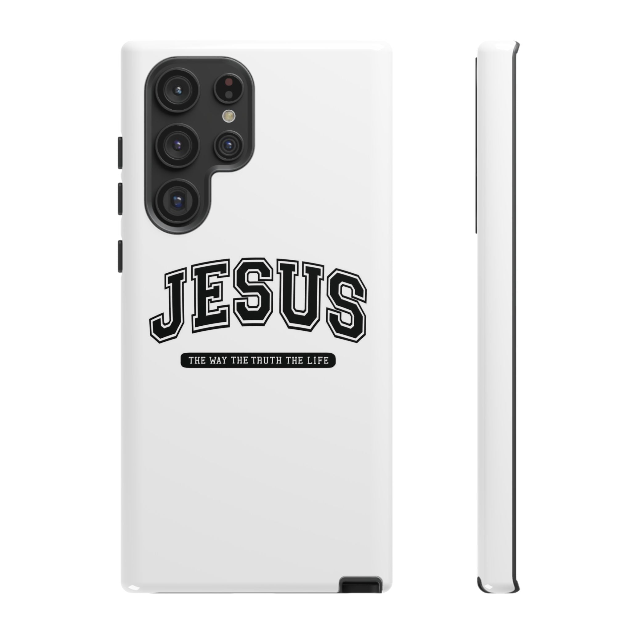 Jesus varsity phone case — 'Jesus: The Way The Truth The Life' tough protective cover