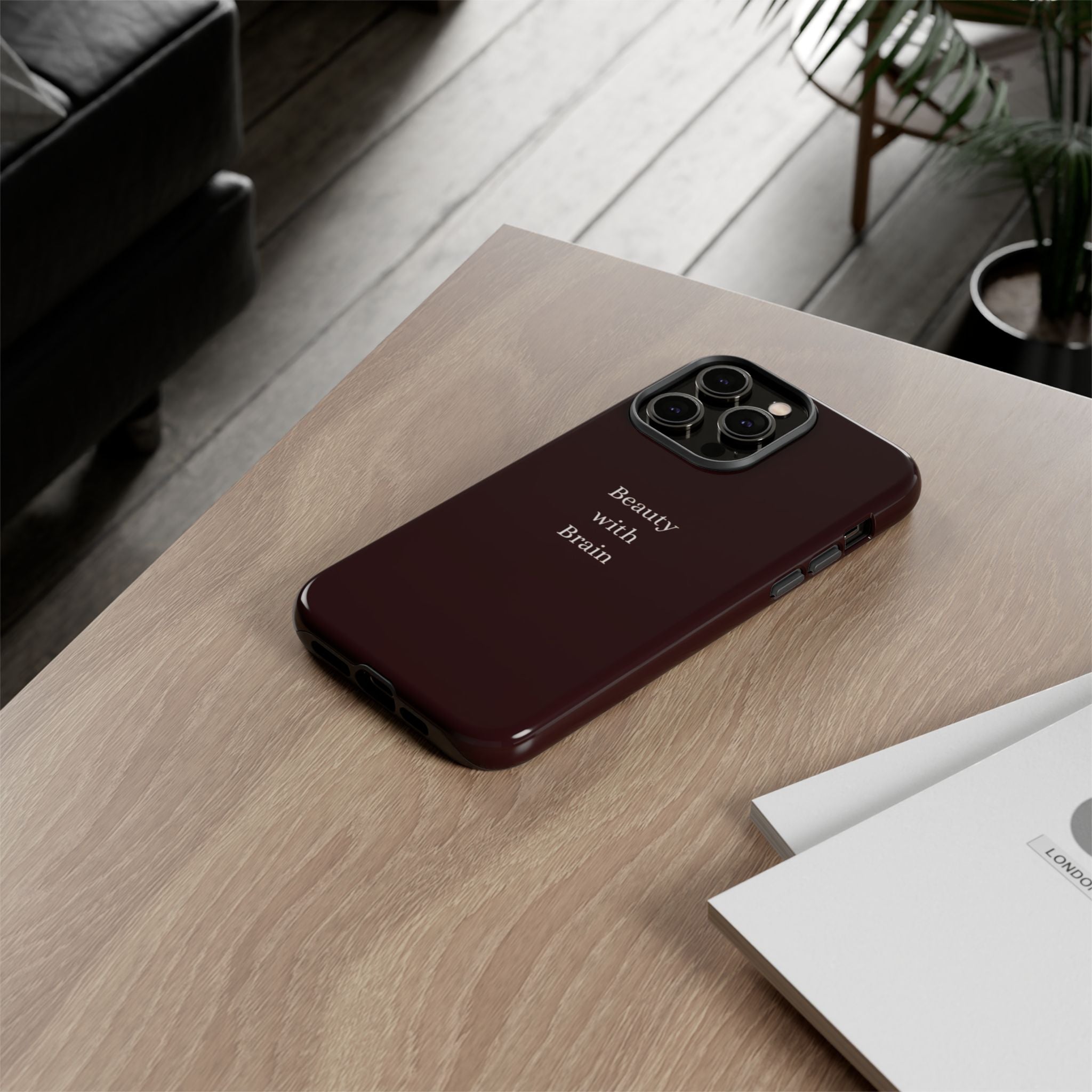 Tough Case — "Beauty with Brain" Protective iPhone Case (Sleek Maroon)