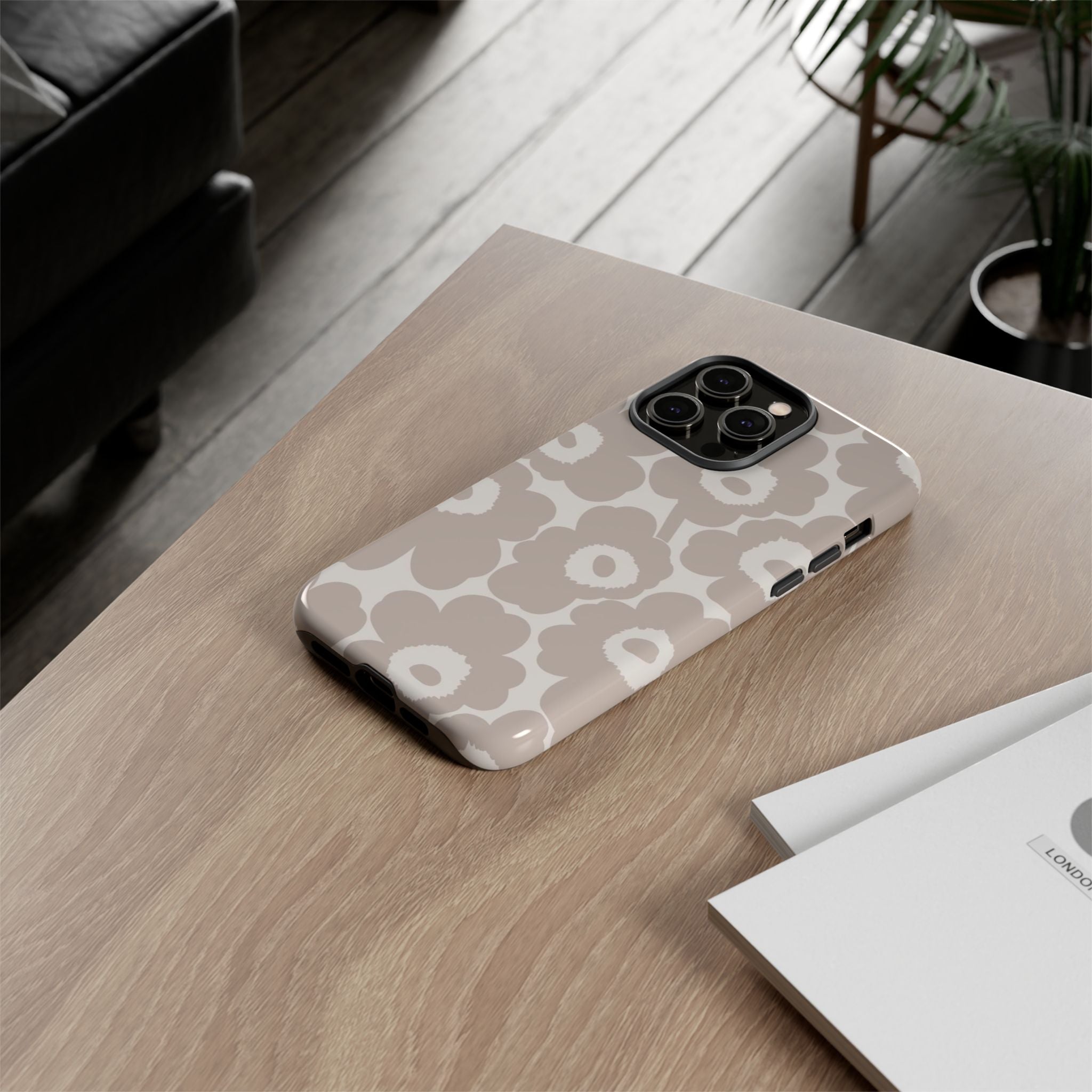Floral Tough iPhone Case — Neutral Beige Poppy Protective Cover