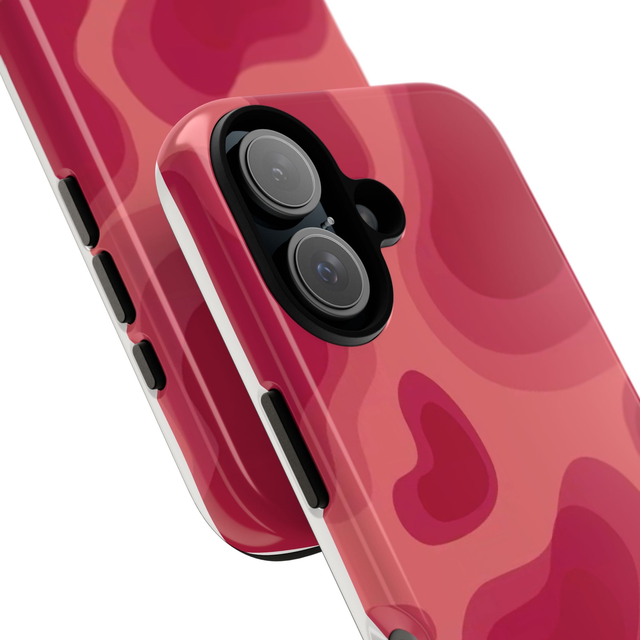 Red Pink Camo iPhone Case — Abstract Heart Pattern Tough Protective Cover