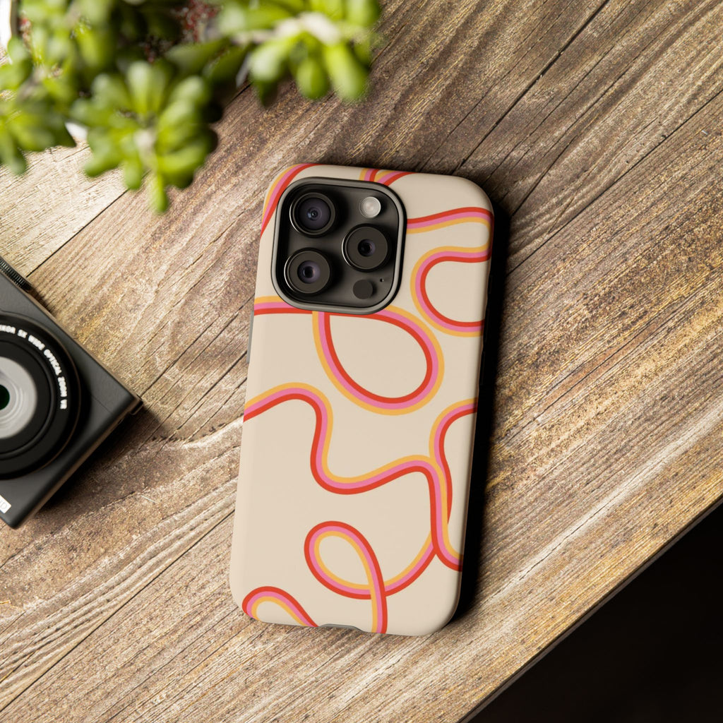 Retro Loop Pattern iPhone Case – Peach & Sunset Abstract Tough Case