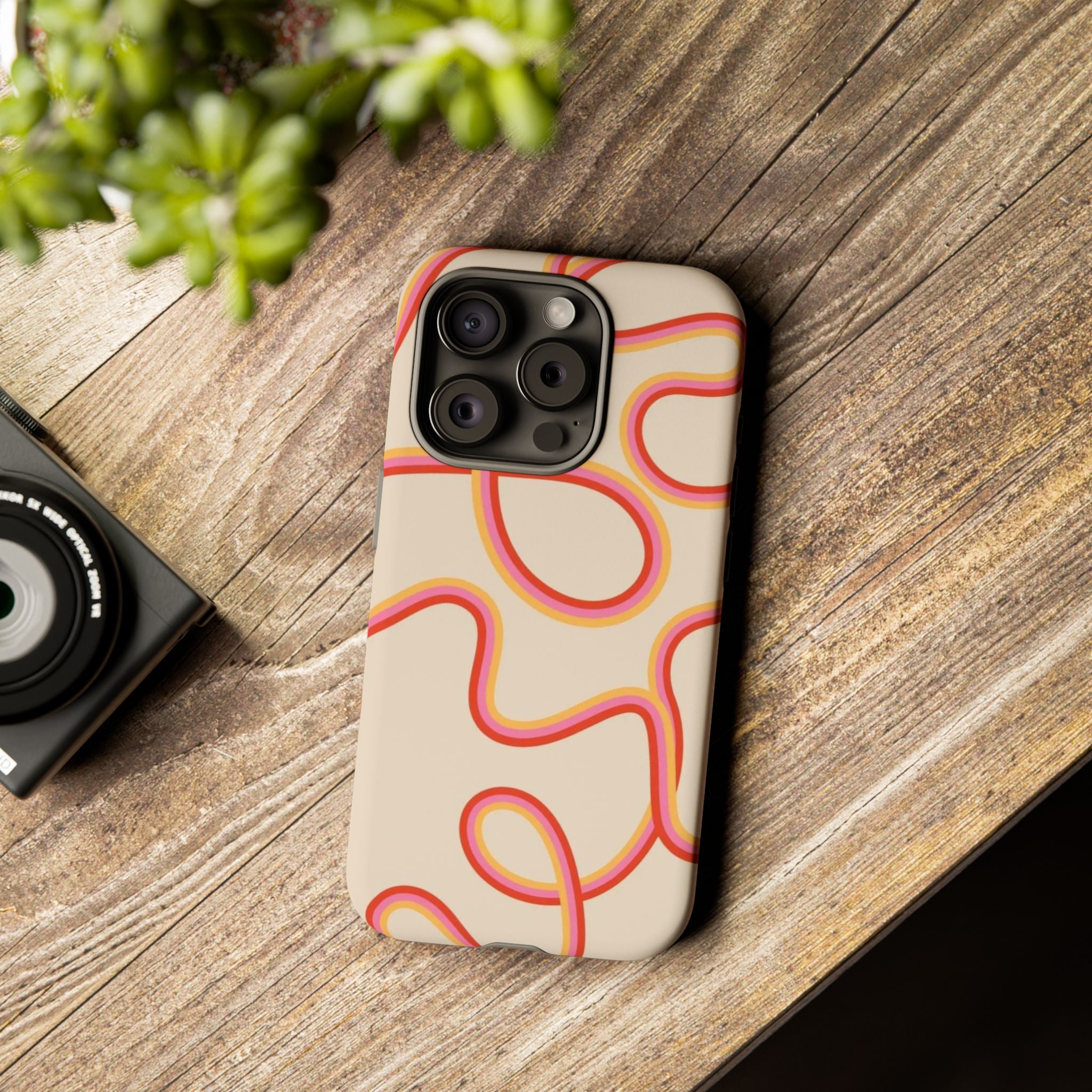 Retro Loop Pattern iPhone Case – Peach & Sunset Abstract Tough Case