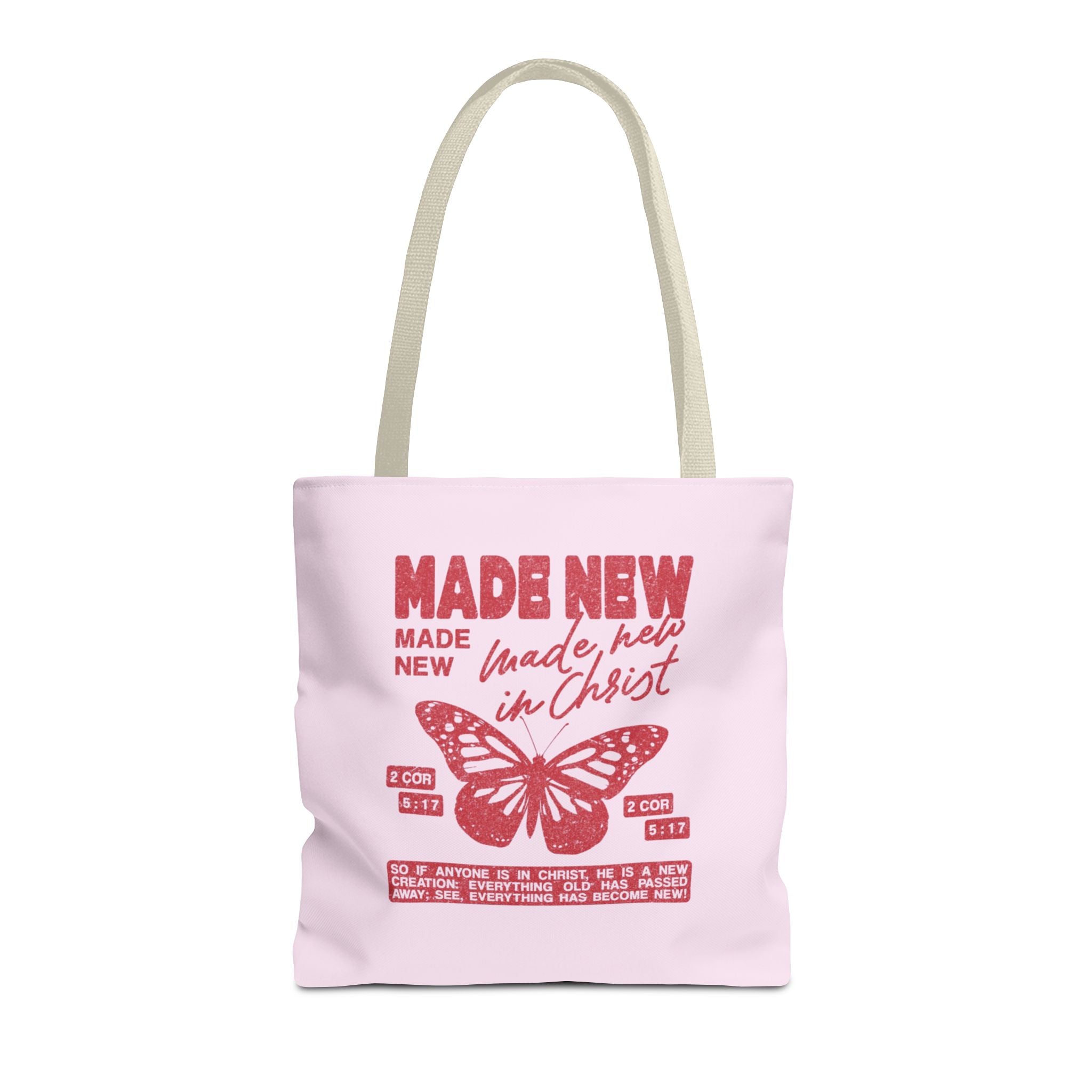 "Made New in Christ" Pink Butterfly Tote