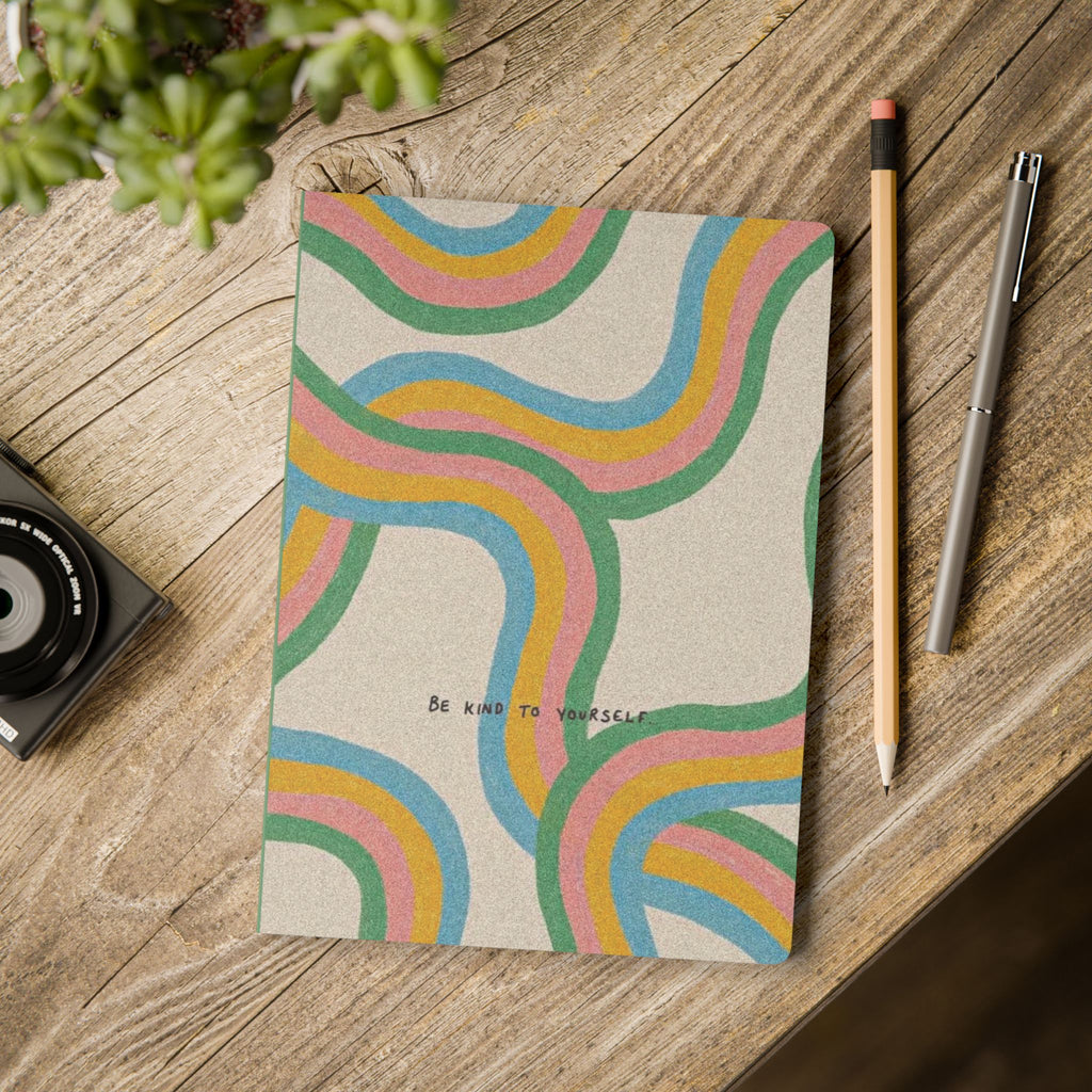 Retro Rainbow Journal — "Be Kind to Yourself" Softcover Notebook