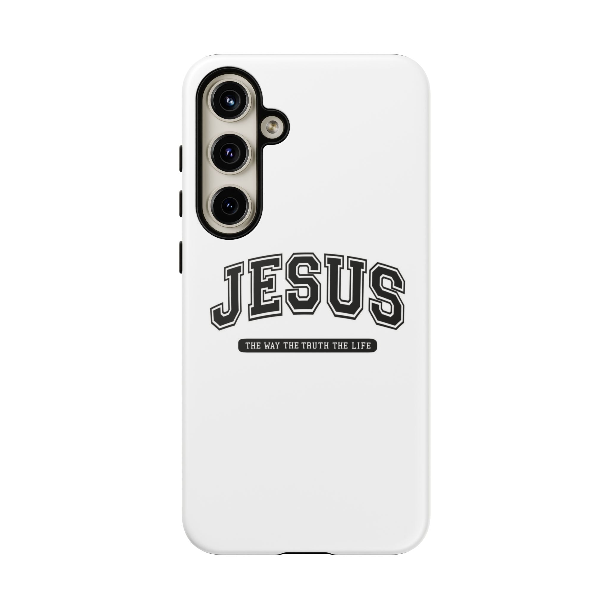 Jesus varsity phone case — 'Jesus: The Way The Truth The Life' tough protective cover