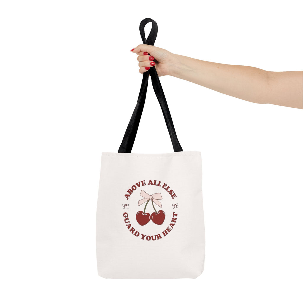 "Above All Else Guard Your Heart" Cherry Graphic Tote Bag