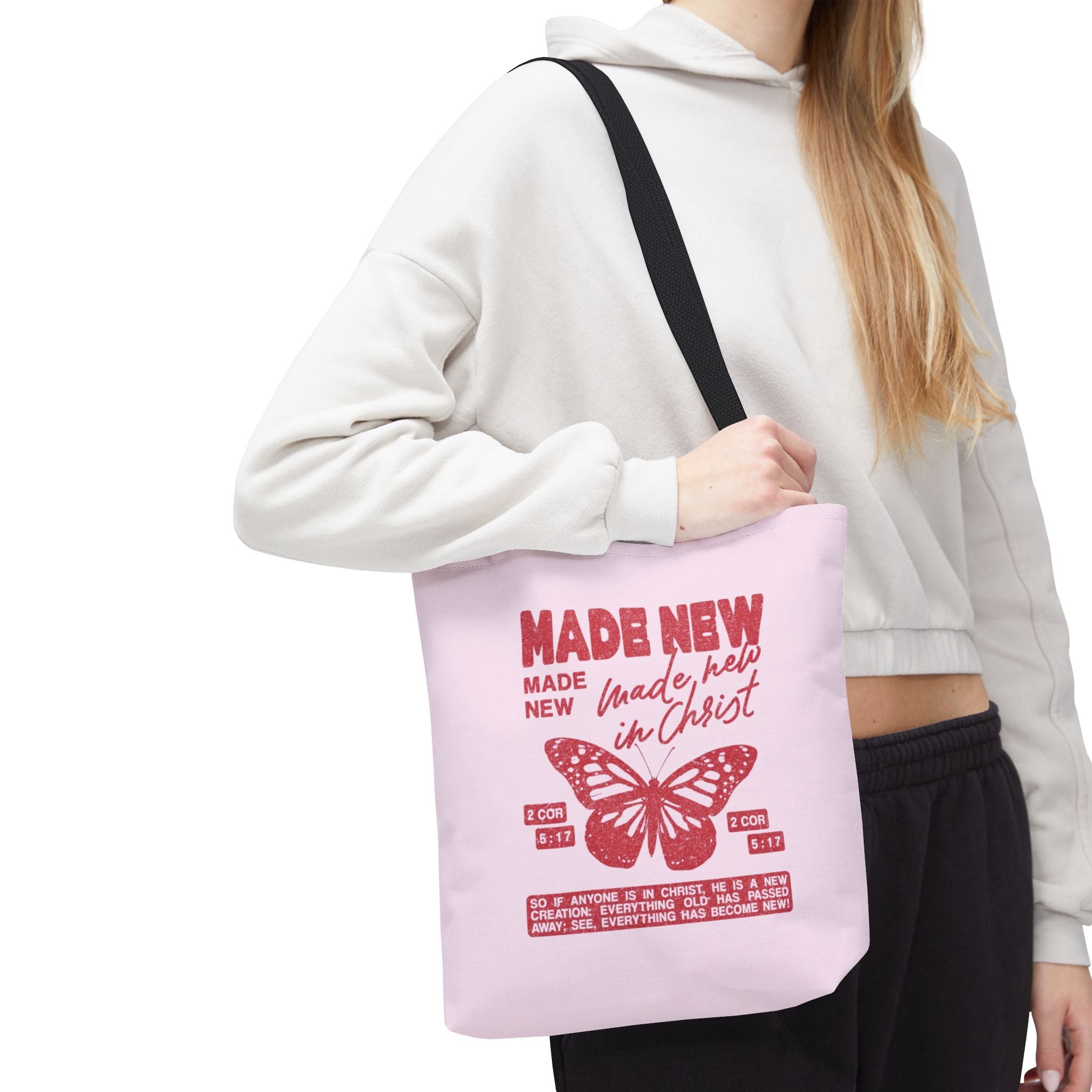 "Made New in Christ" Pink Butterfly Tote