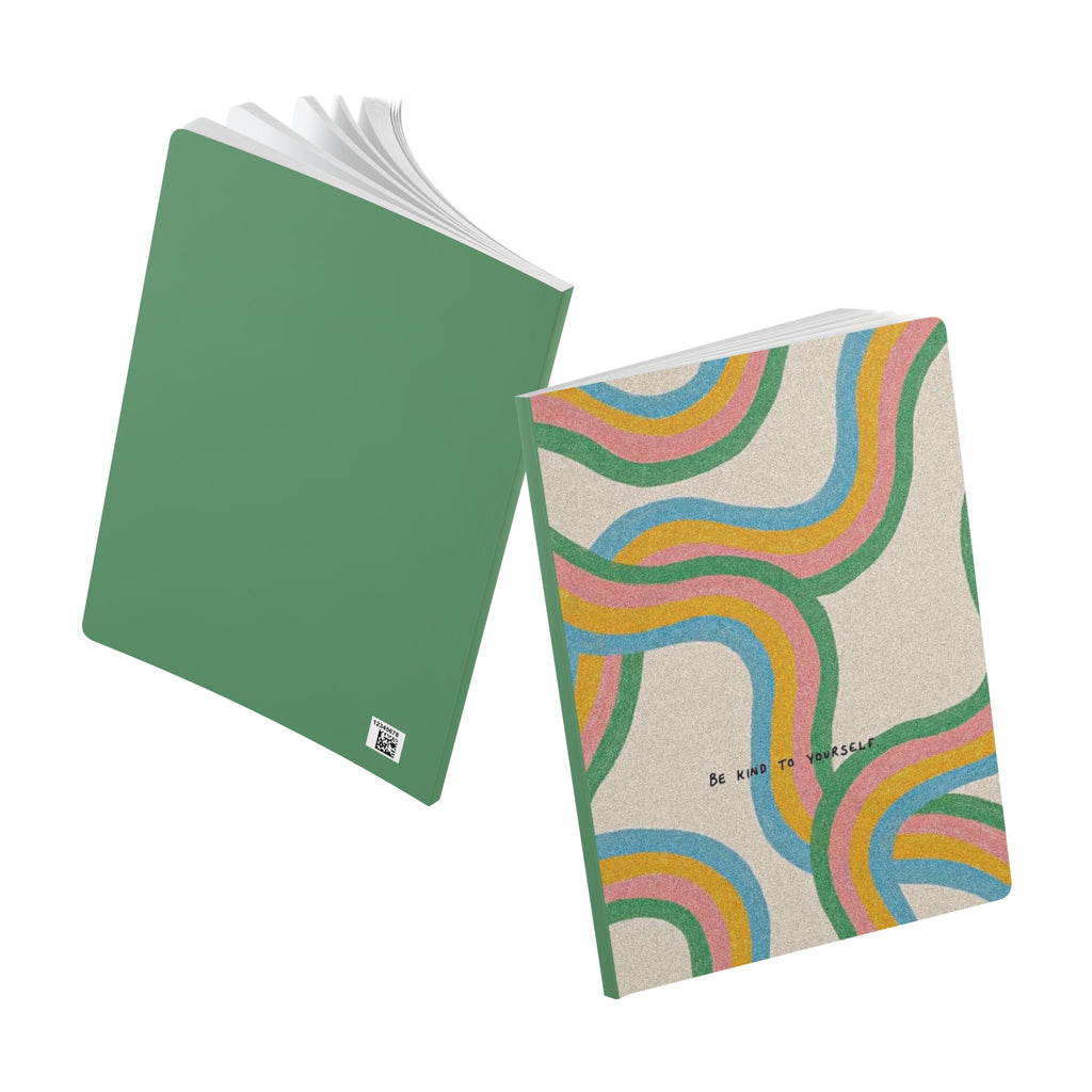 Retro Rainbow Journal — "Be Kind to Yourself" Softcover Notebook