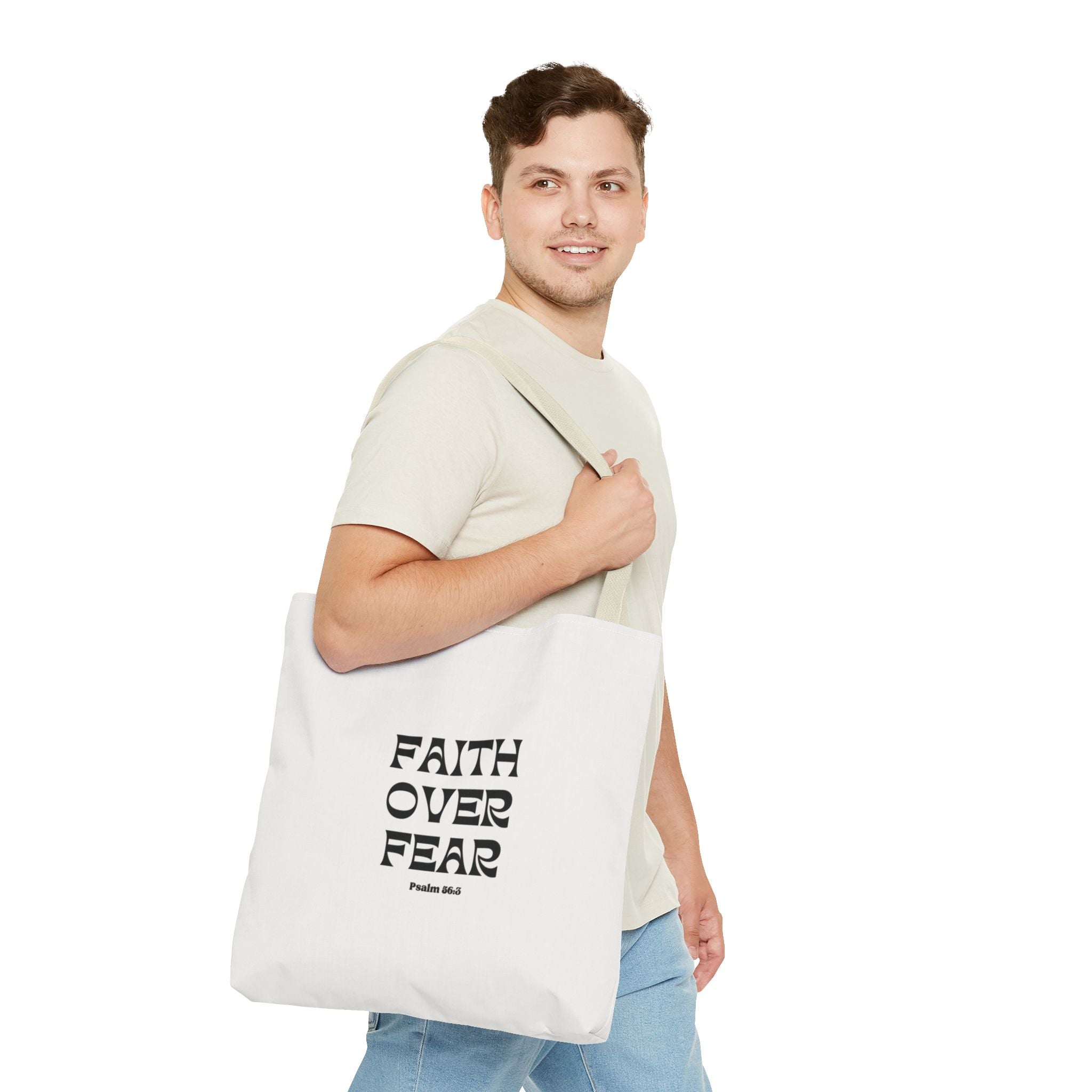 Faith Over Fear Tote Bag — Christian Inspirational Scripture Bag (Psalm 56:3)