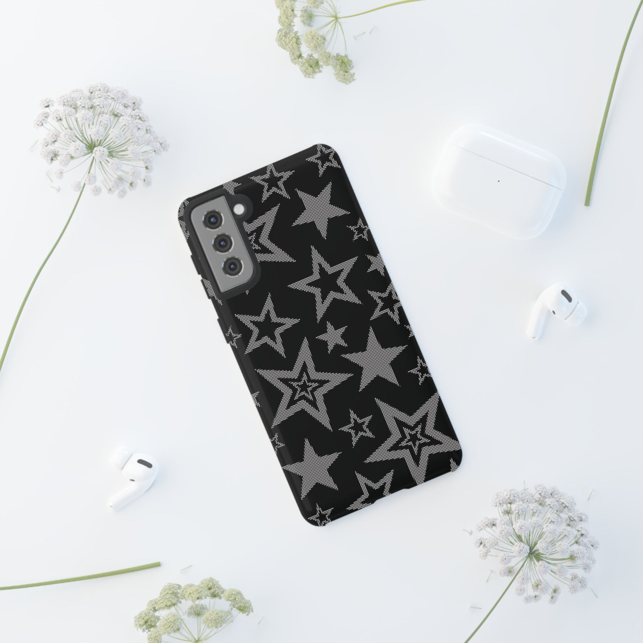Black Star Pattern Tough Phone Case — Durable Protective Phone Cover