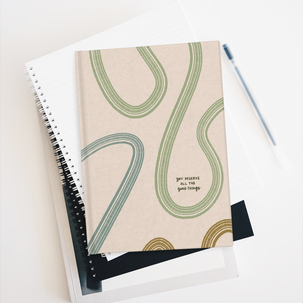 Hardcover Ruled Journal – Minimal Abstract Swirl Notebook with ‘You Deserve All The Good Things’