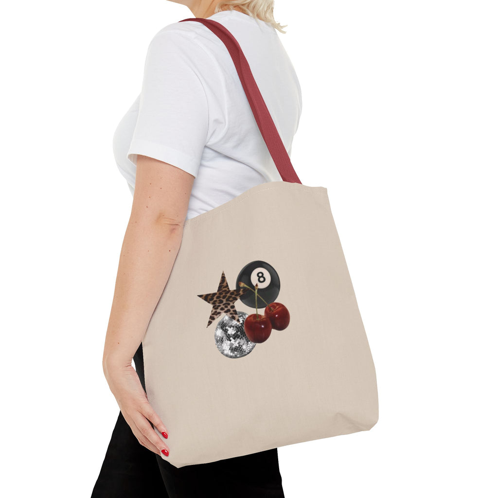 Vintage Retro Collage Tote Bag — 8 Ball, Stars & Cherry Graphic