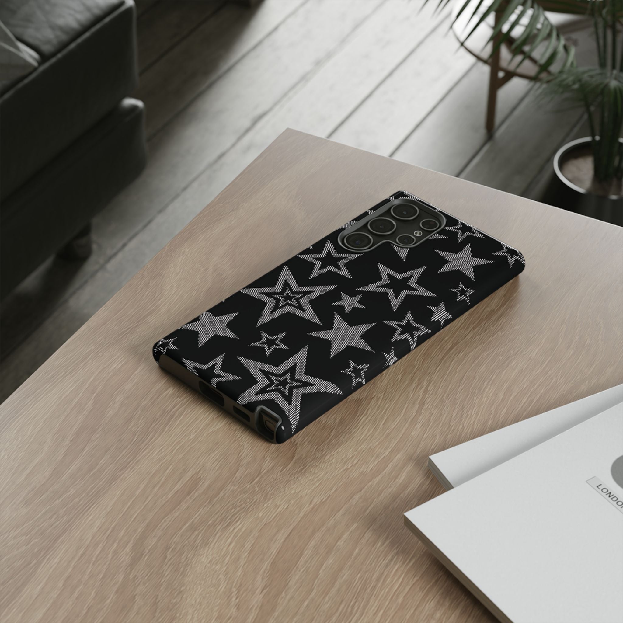 Black Star Pattern Tough Phone Case — Durable Protective Phone Cover