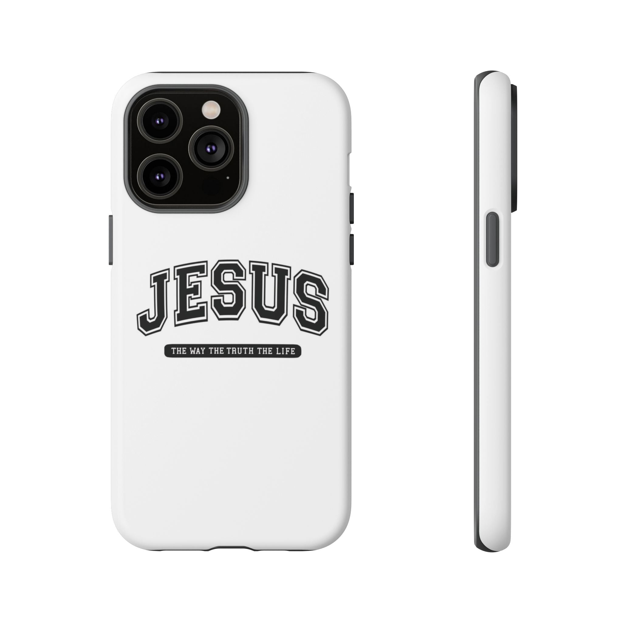 Jesus varsity phone case — 'Jesus: The Way The Truth The Life' tough protective cover
